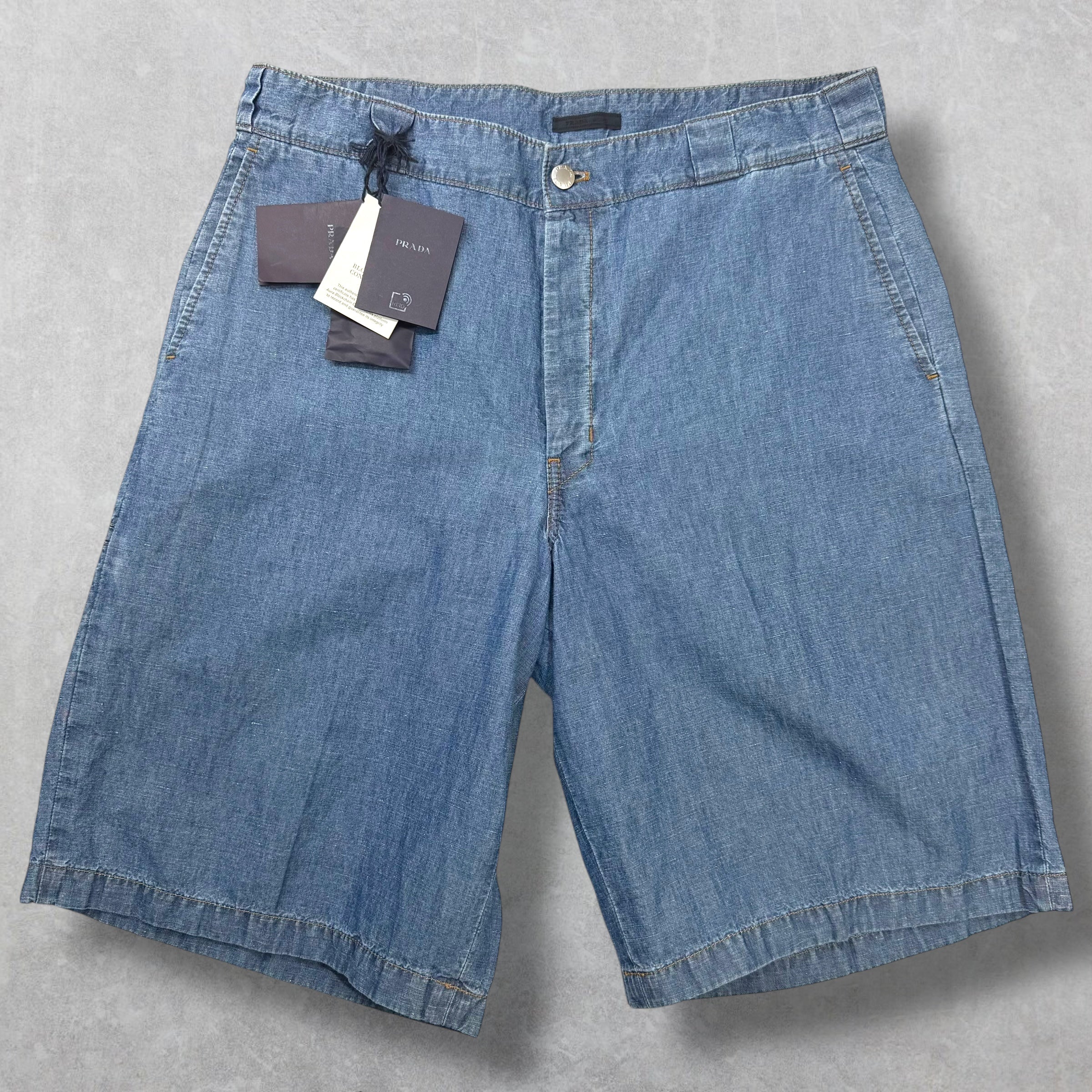 Prada Triangle Logo Plate Denim Bermuda Shorts 52 (36)