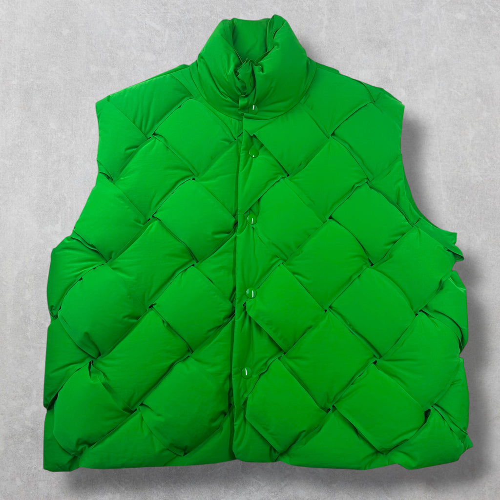 Bottega Veneta Nylon Intrecciato Weave Green Puffer Vest XL