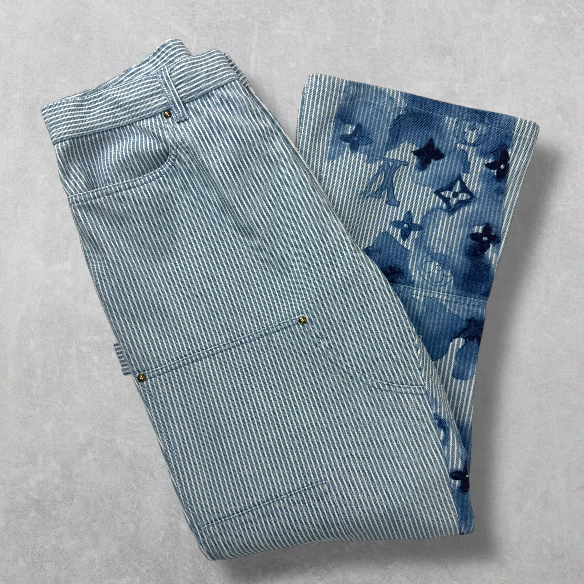Louis Vuitton Watercolor Stripe Denim Cargo Pants 34