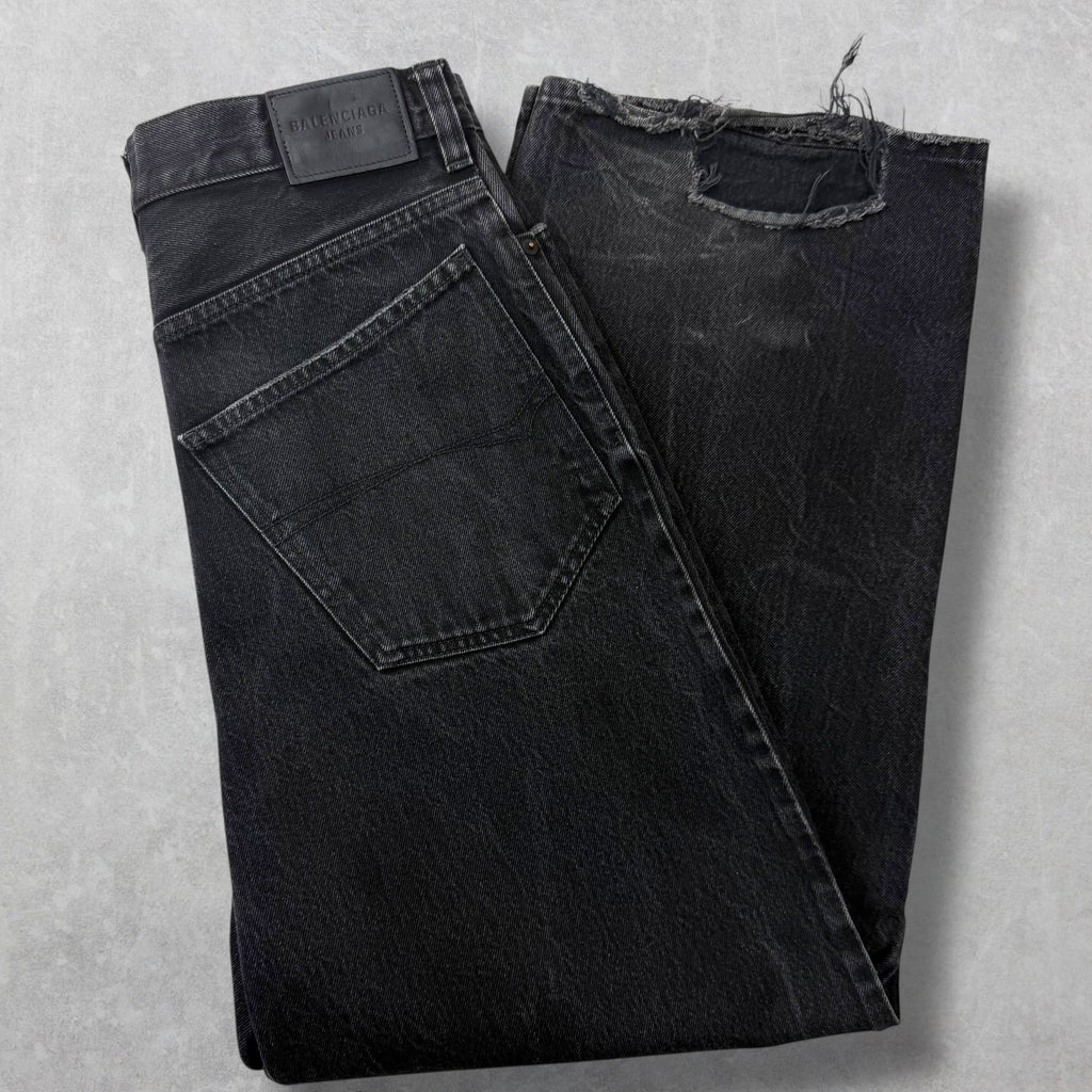 Balenciaga Baggy Distressed Hem Black Jeans S (32)