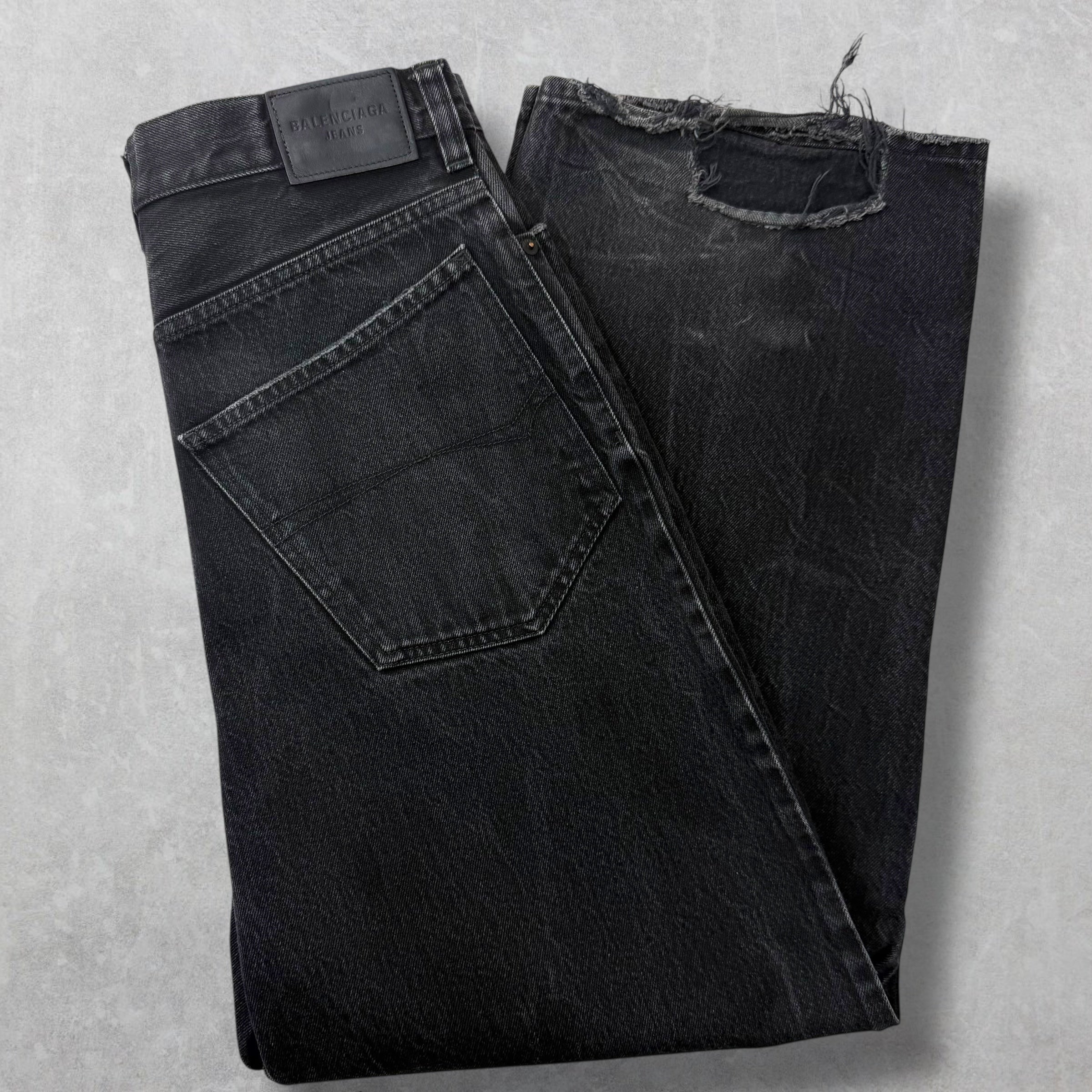 Balenciaga Baggy Distressed Hem Black Jeans S (32)