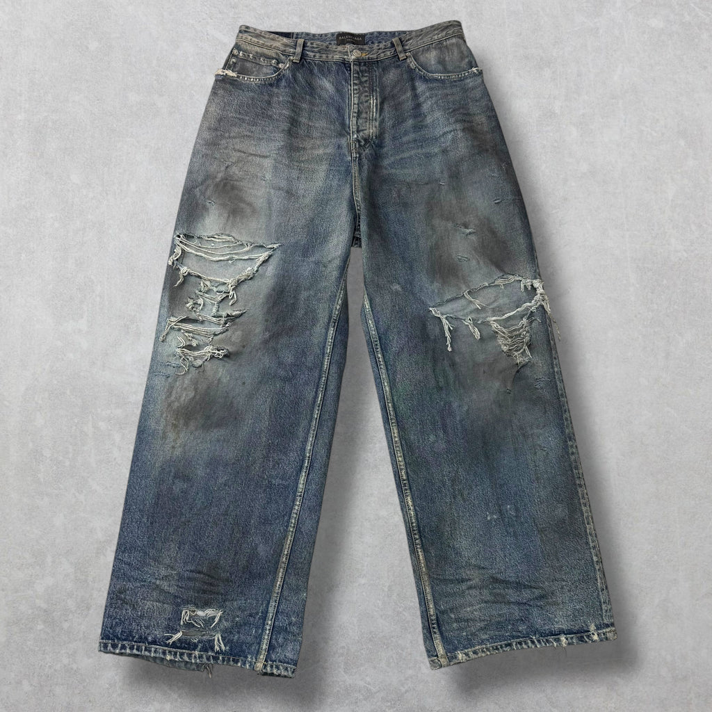 Balenciaga Baggy Distressed Blue Washed Denim 32
