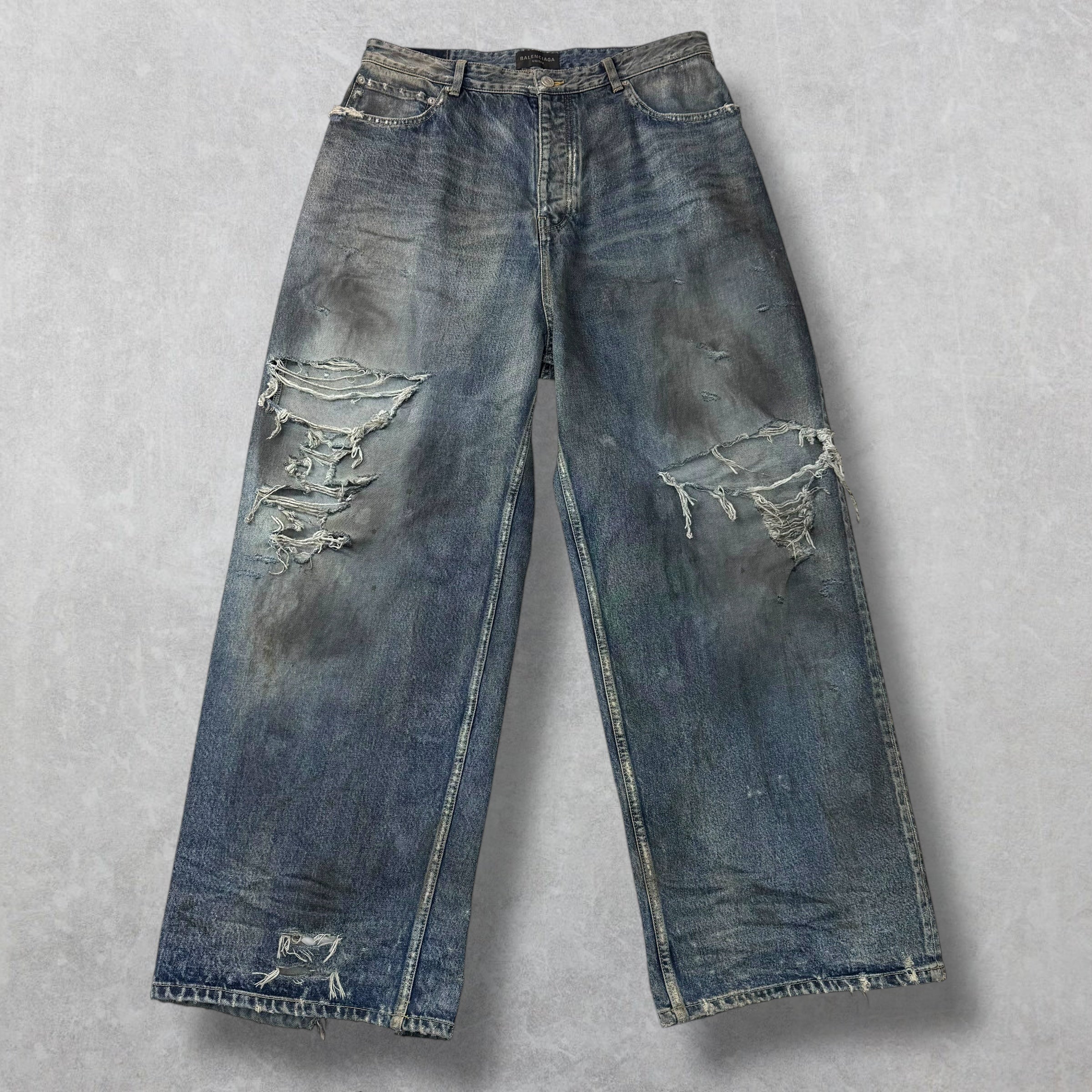 Balenciaga Baggy Distressed Blue Washed Denim 32
