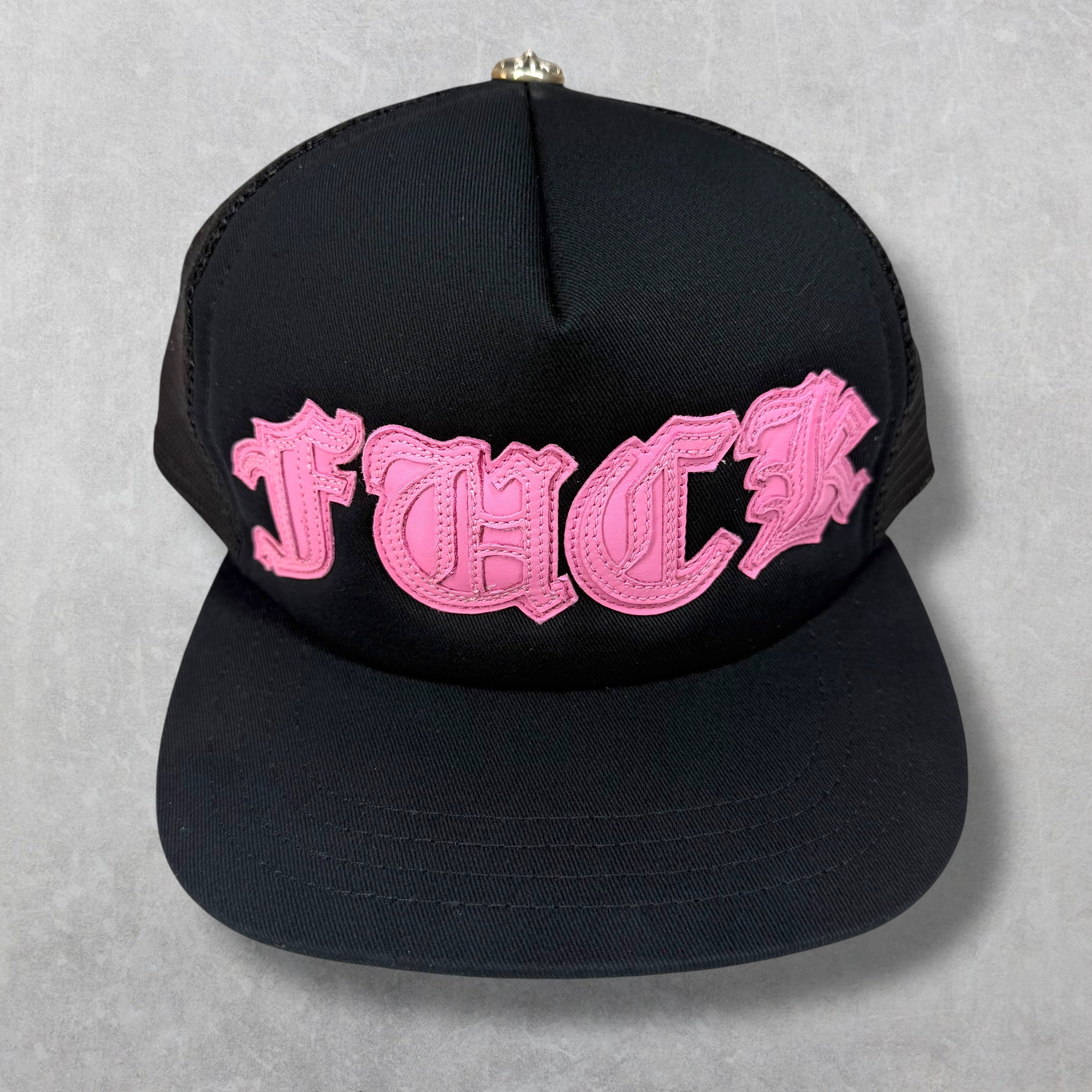 Chrome Hearts Leather Pink Fuck Patch Trucker Hat
