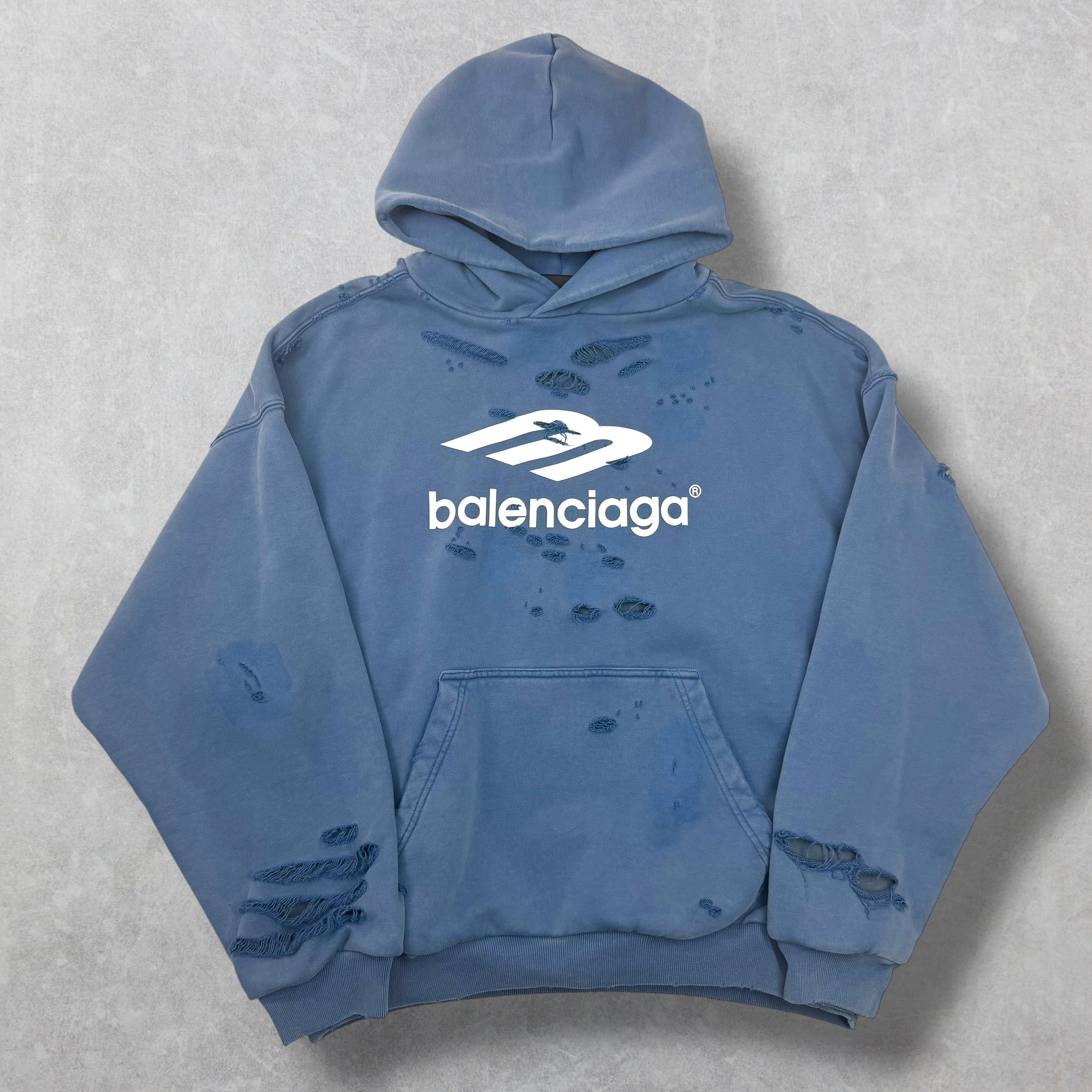 Balenciaga Washed Destruction Printed Logo Hoodie M