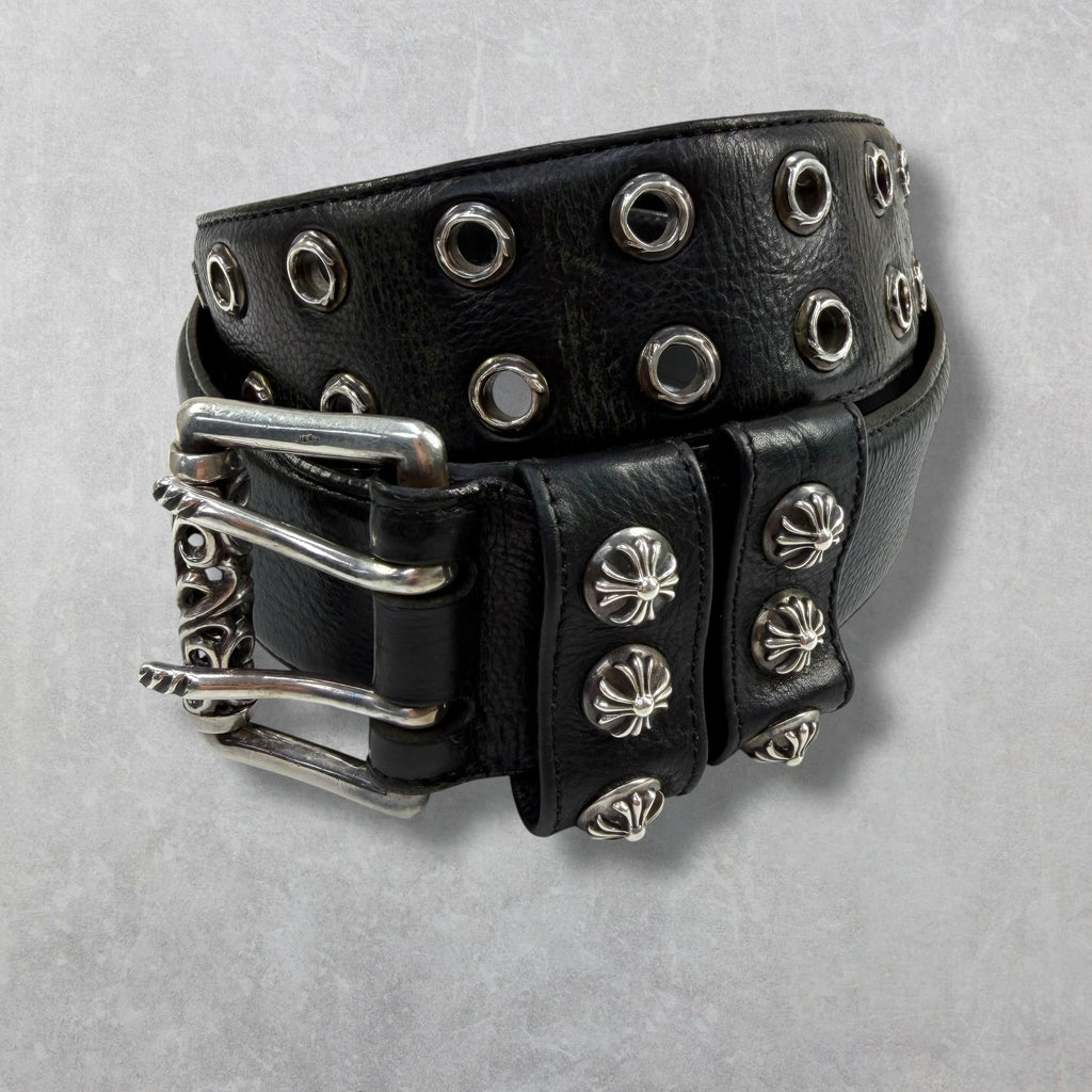 Chrome Hearts Black Double Pin Roller Belt 38
