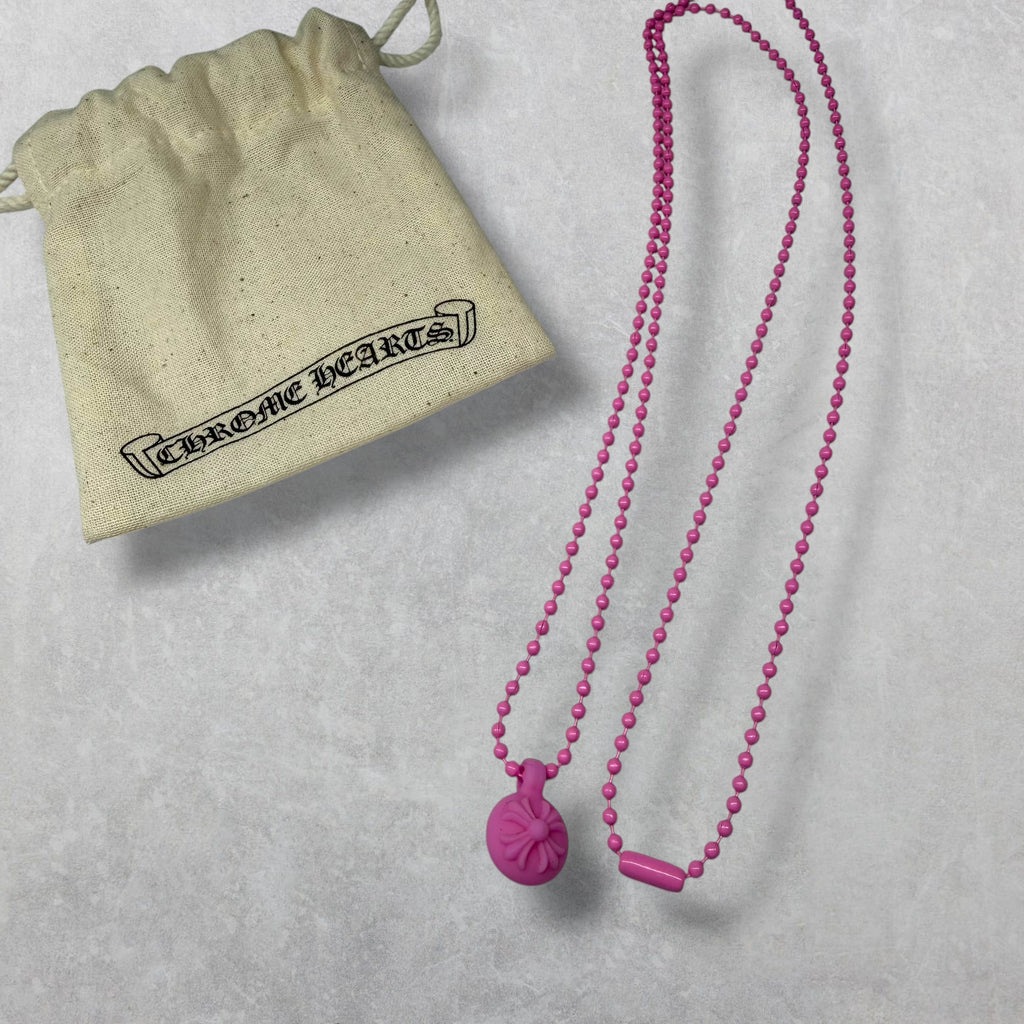 Chrome Hearts Silichrome Cross Ball Charm Necklace Pink
