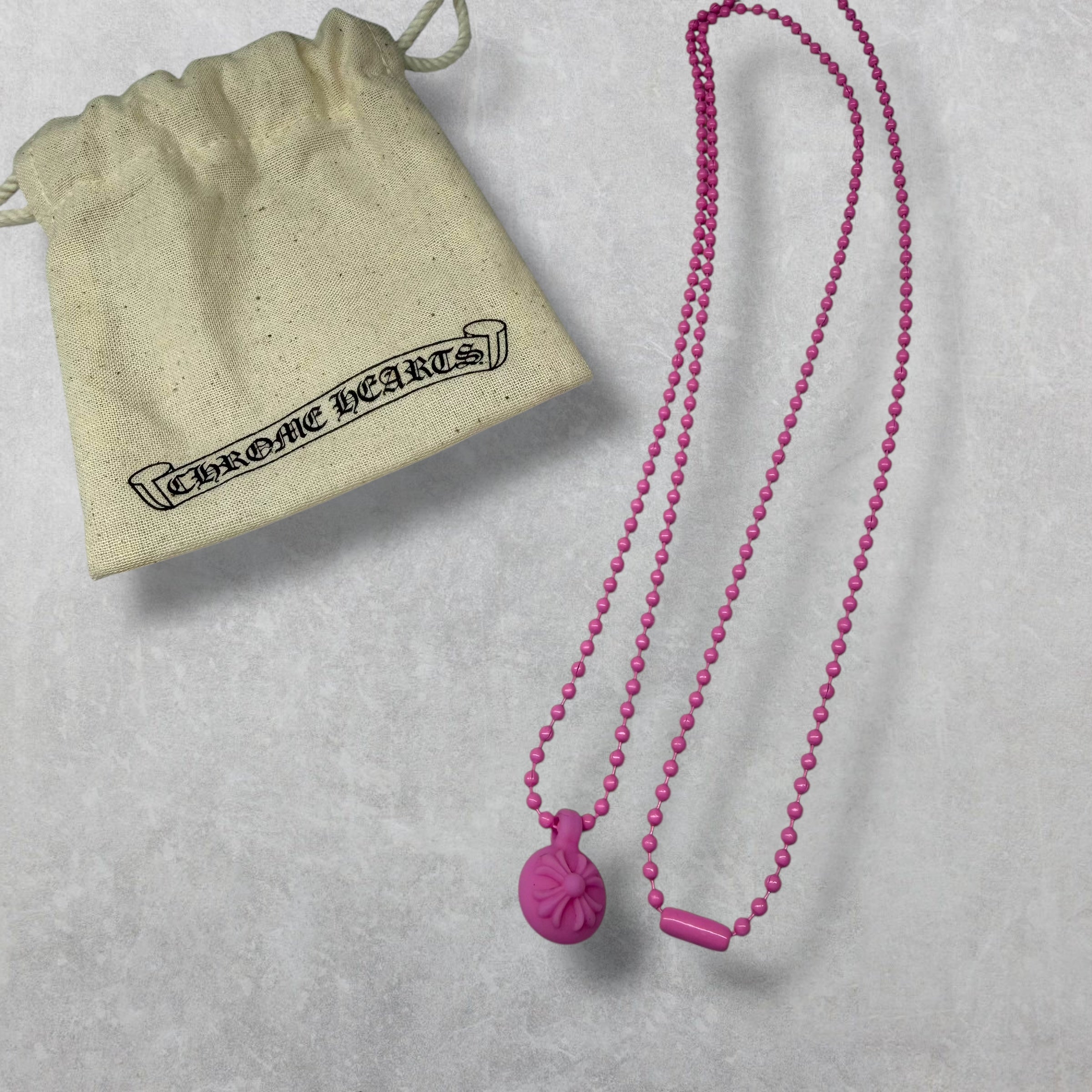 Chrome Hearts Silichrome Cross Ball Charm Necklace Pink