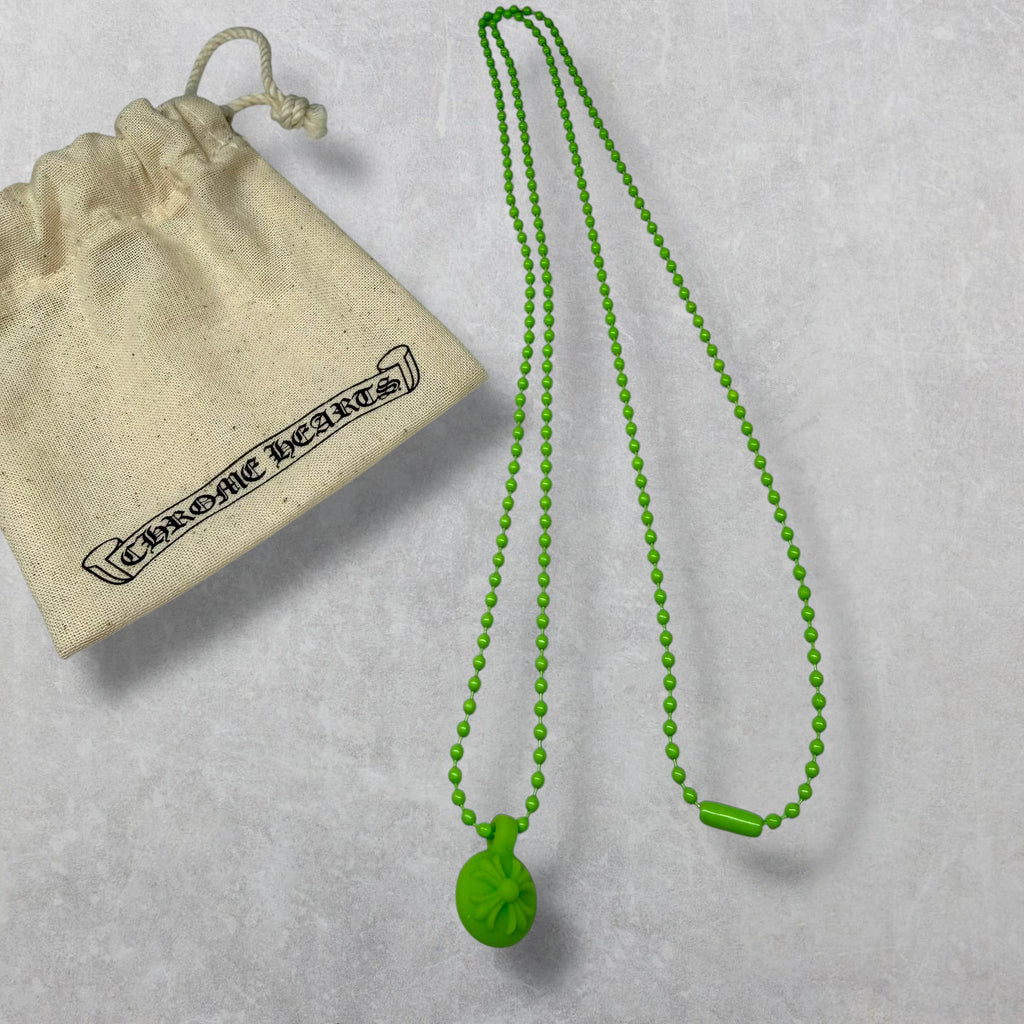 Chrome Hearts Silichrome Cross Ball Charm Necklace Green