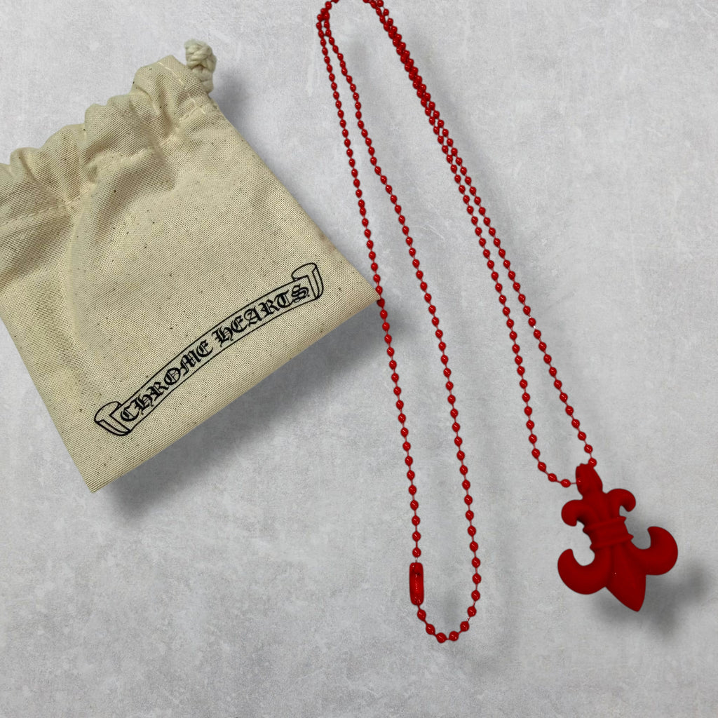 Chrome Hearts Silichrome BS Fleur Pendant Necklace Red