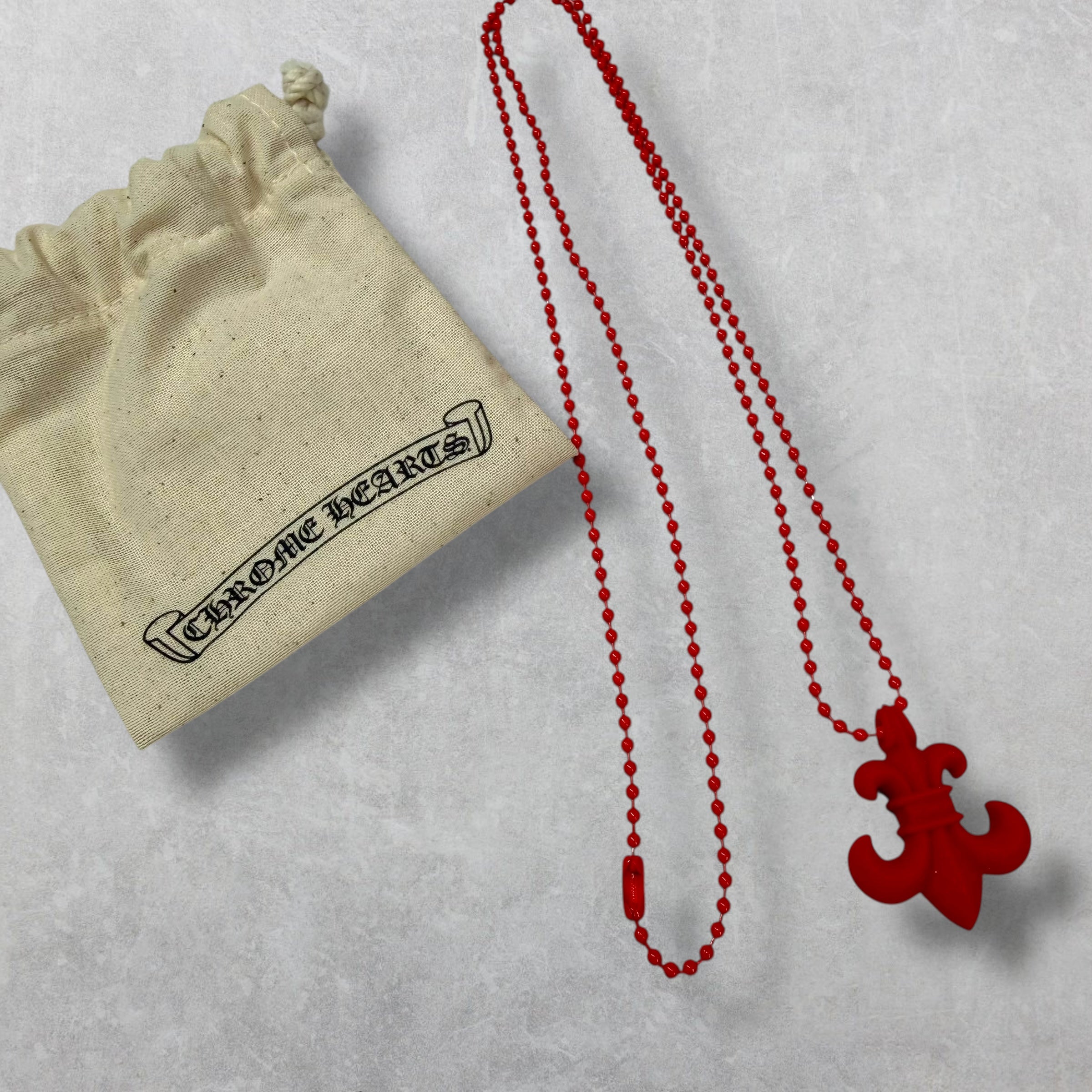Chrome Hearts Silichrome BS Fleur Pendant Necklace Red