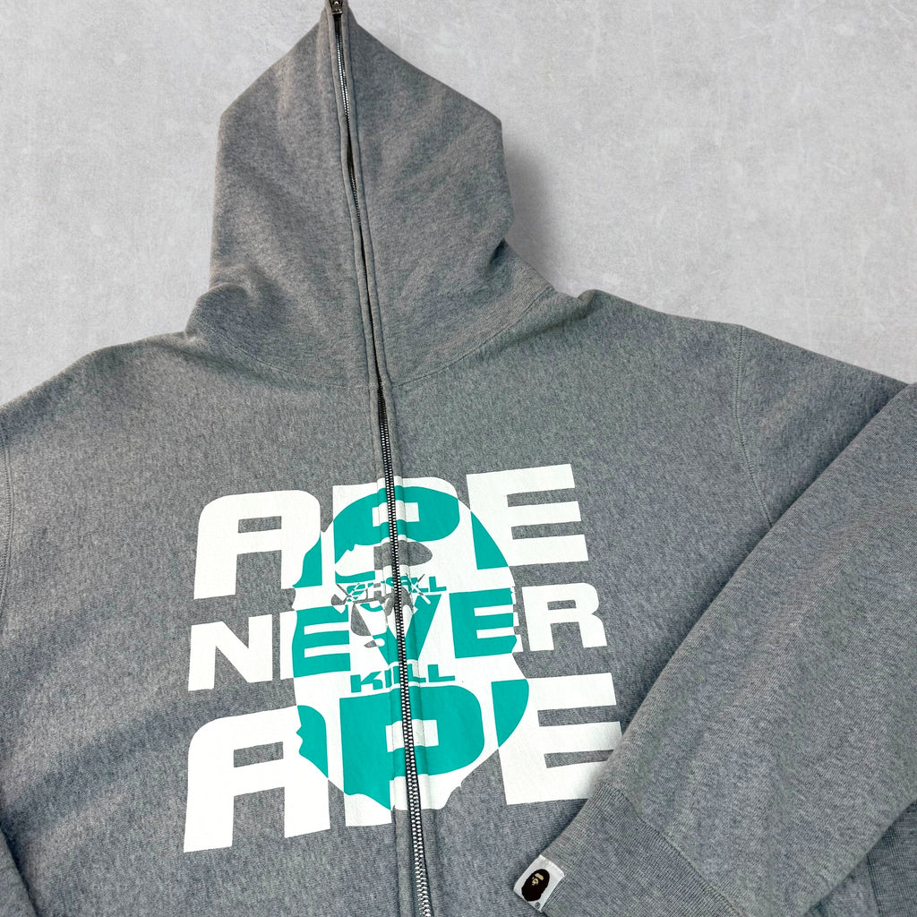 Bape x Kaws ASNKA Logo Full-Zip Hoodie Grey L