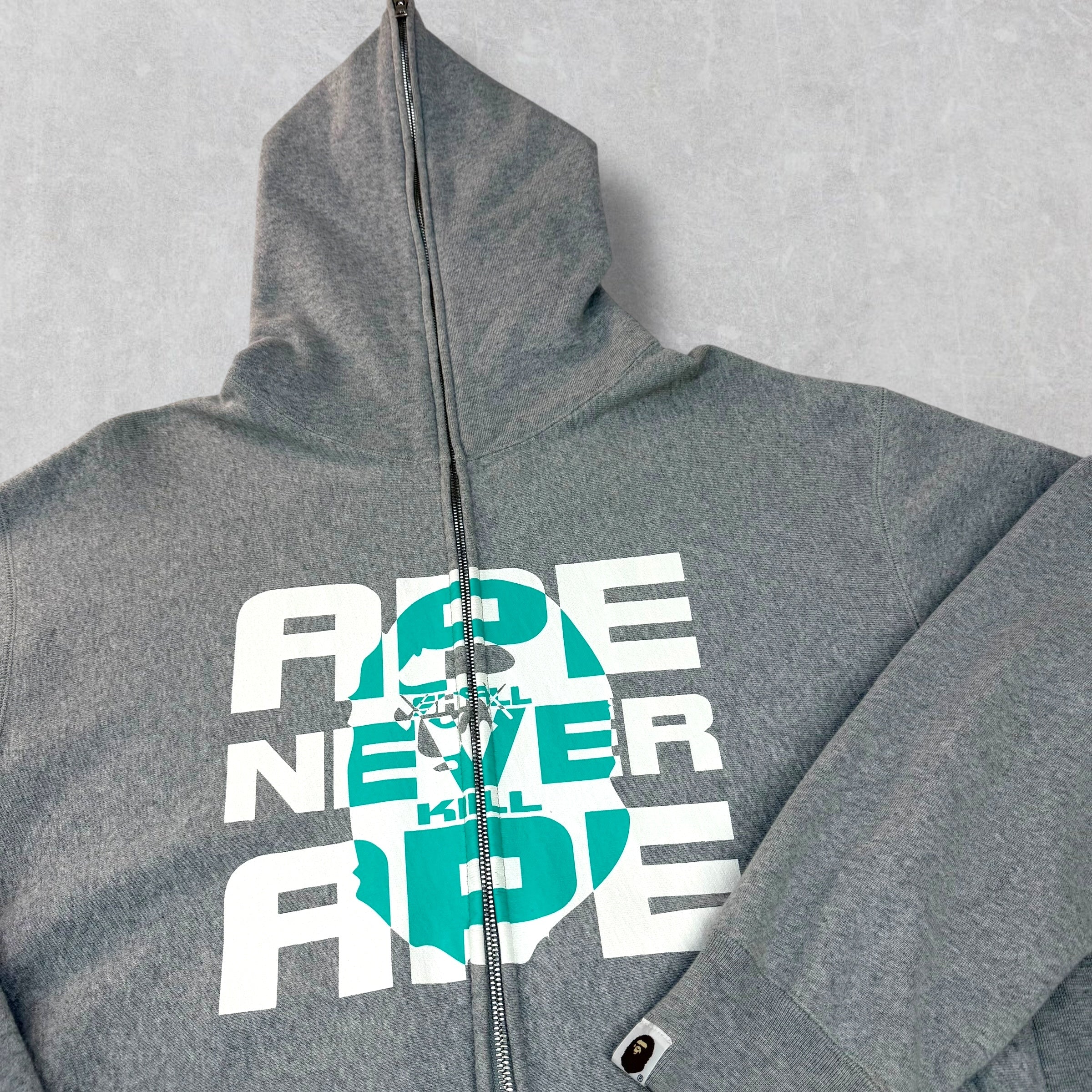 Bape x Kaws ASNKA Logo Full-Zip Hoodie Grey L