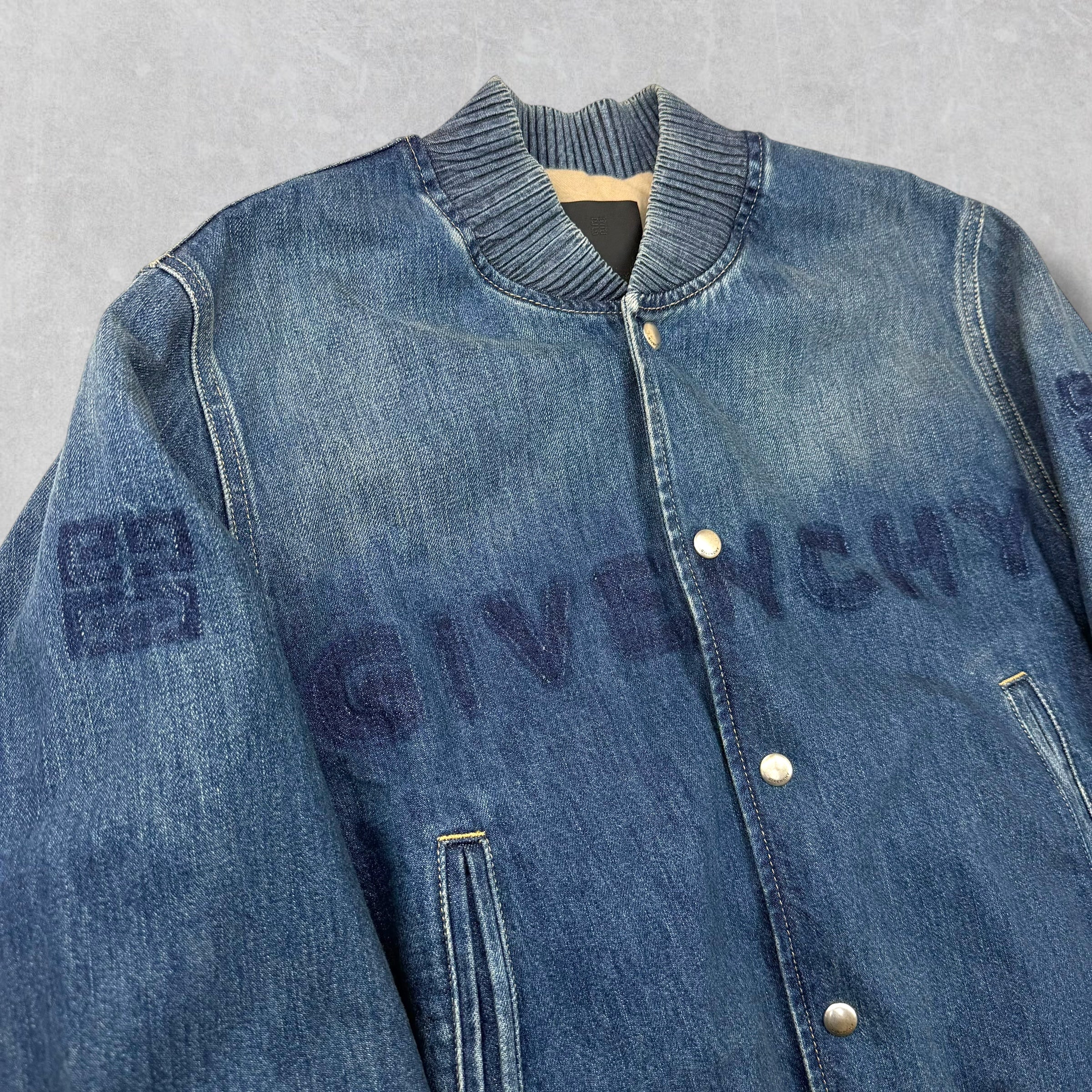 Givenchy Logo Denim Bomber Jacket L