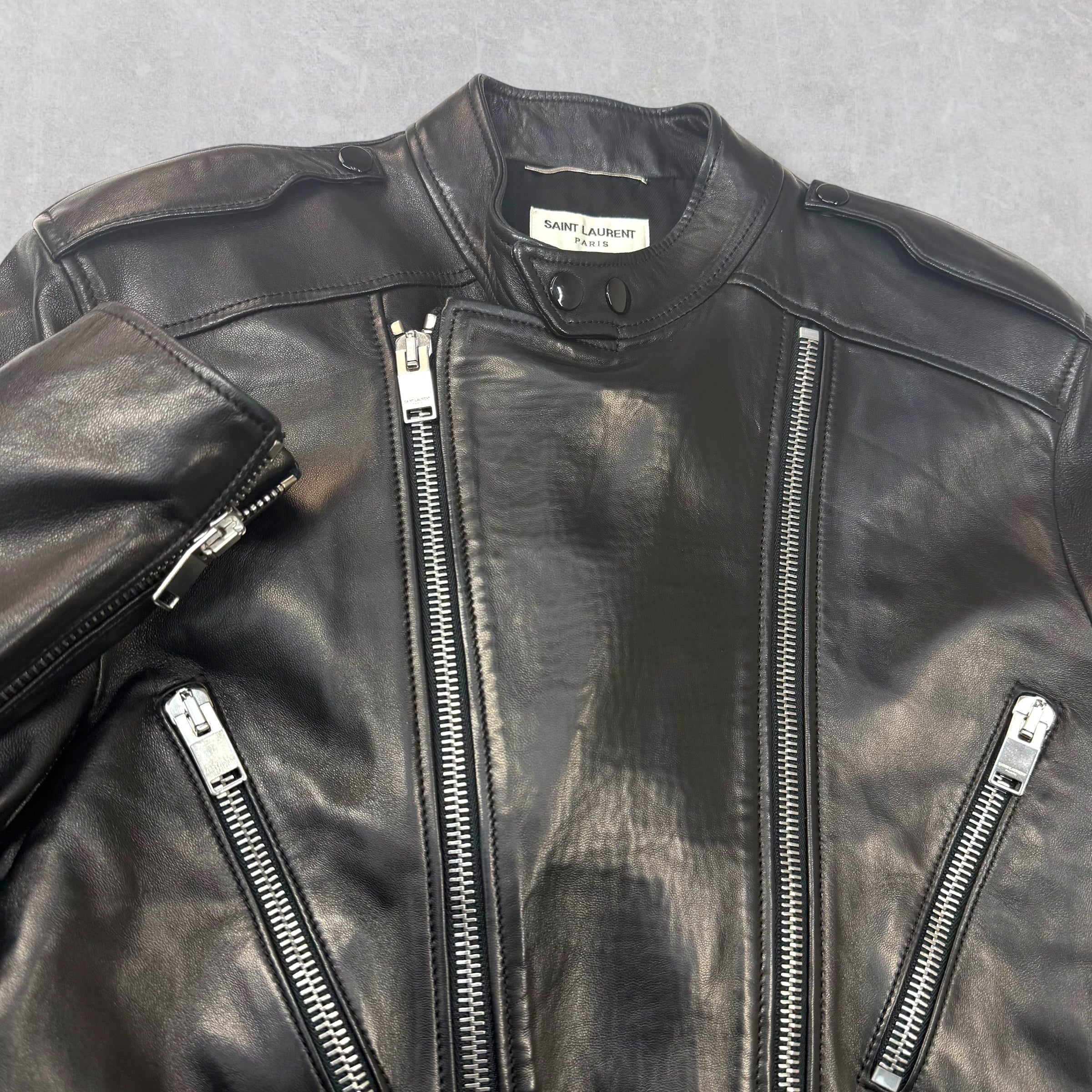 Saint Laurent Cafe Racer Leather Biker Jacket 54 (M)