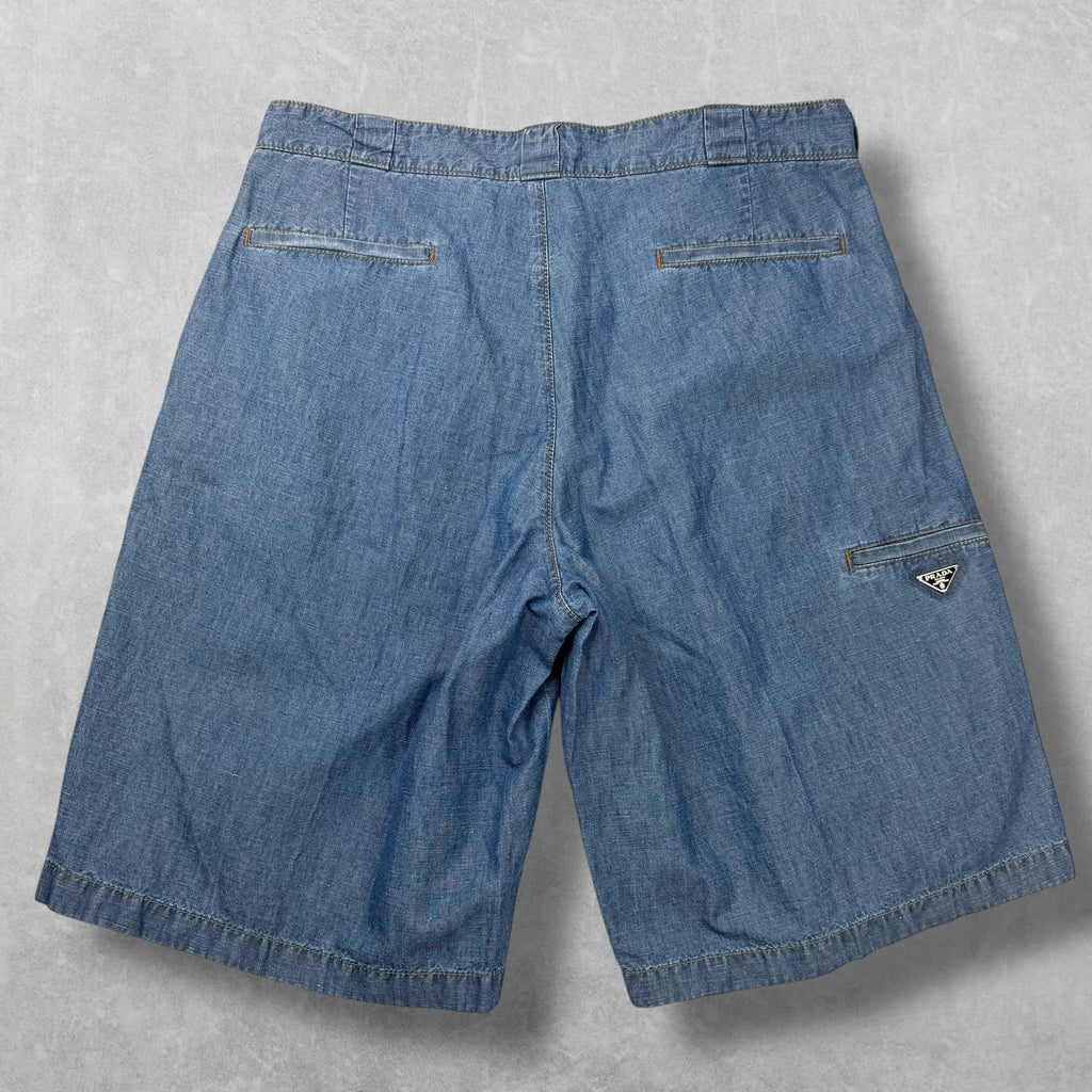 Prada Triangle Logo Plate Denim Bermuda Shorts 52 (36)