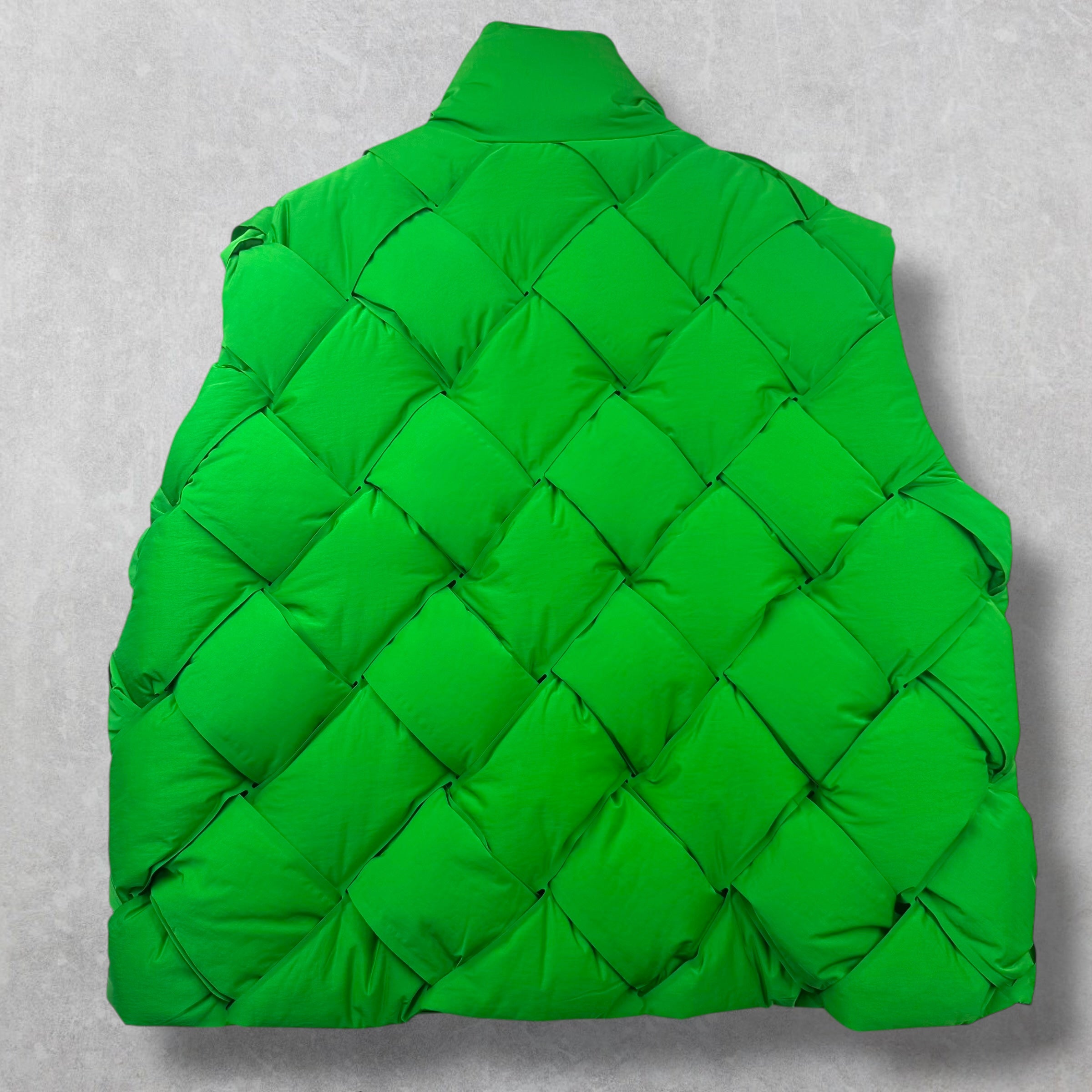Bottega Veneta Nylon Intrecciato Weave Green Puffer Vest XL