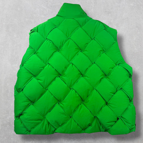Bottega Veneta Nylon Intrecciato Weave Green Puffer Vest XL