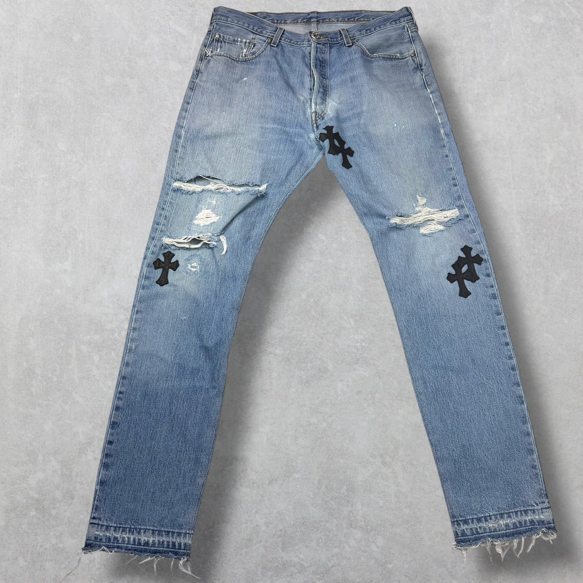 Chrome Hearts Levi's 501 Cross Patch Blue Jeans 36