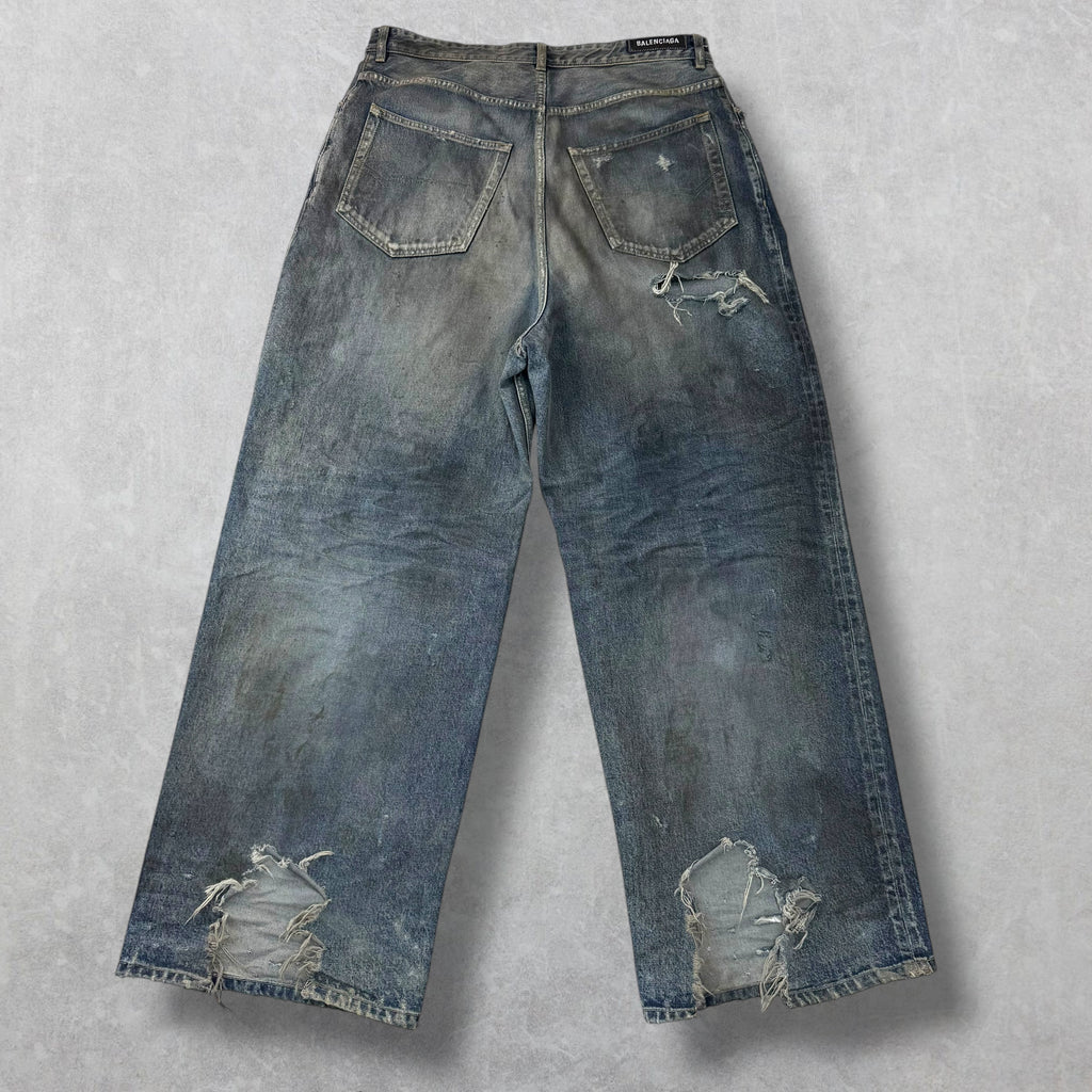 Balenciaga Baggy Distressed Blue Washed Denim 32