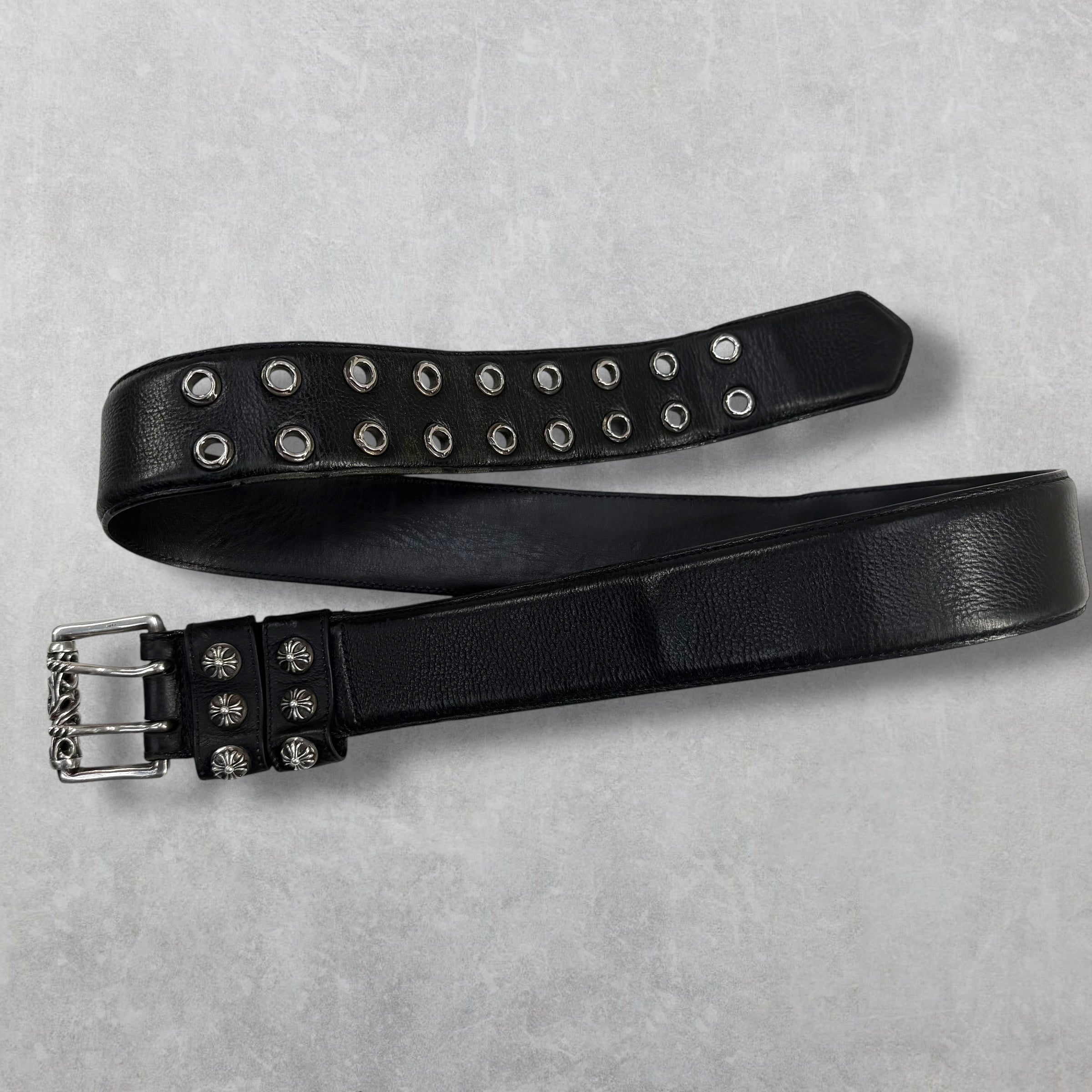 Chrome Hearts Black Double Pin Roller Belt 38