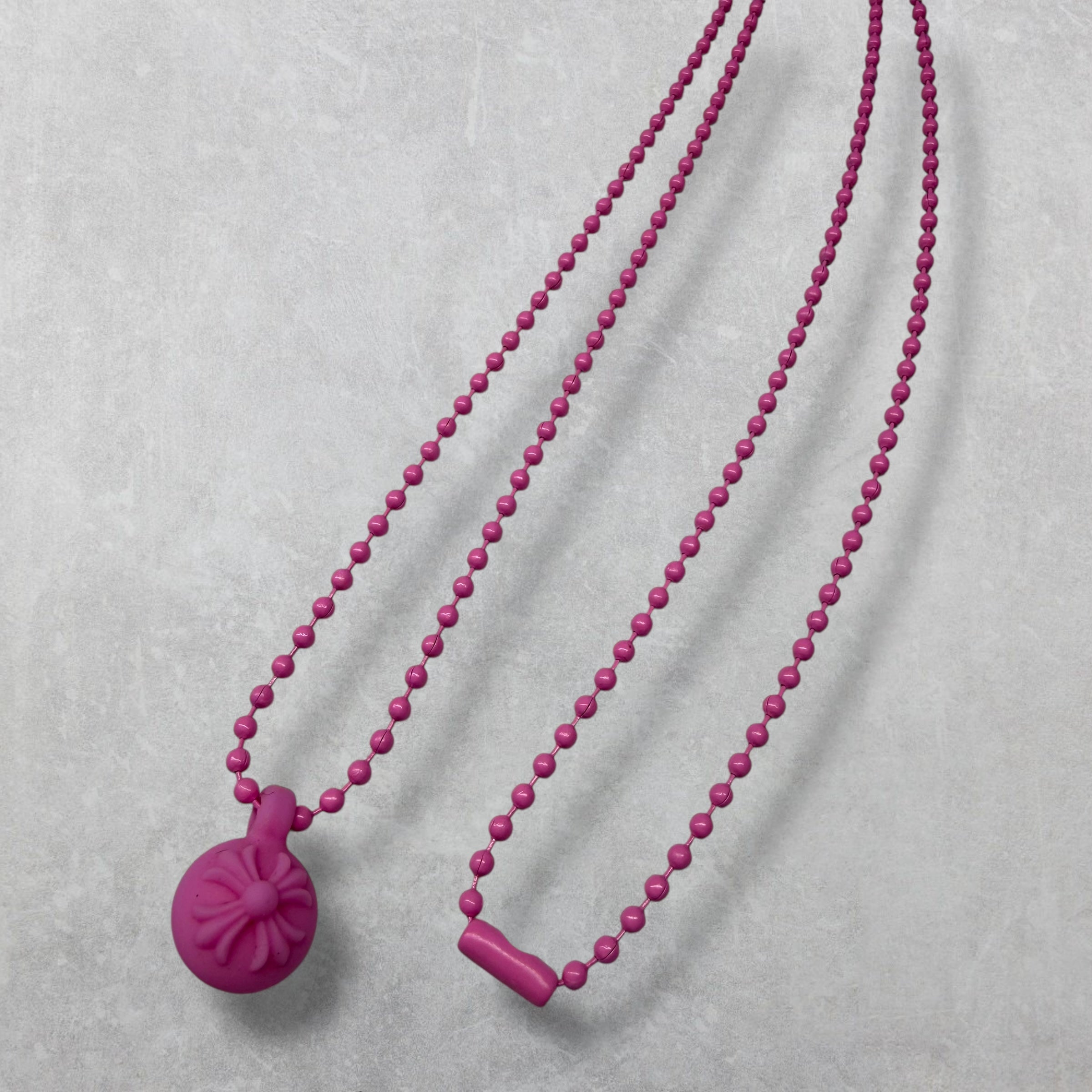Chrome Hearts Silichrome Cross Ball Charm Necklace Pink