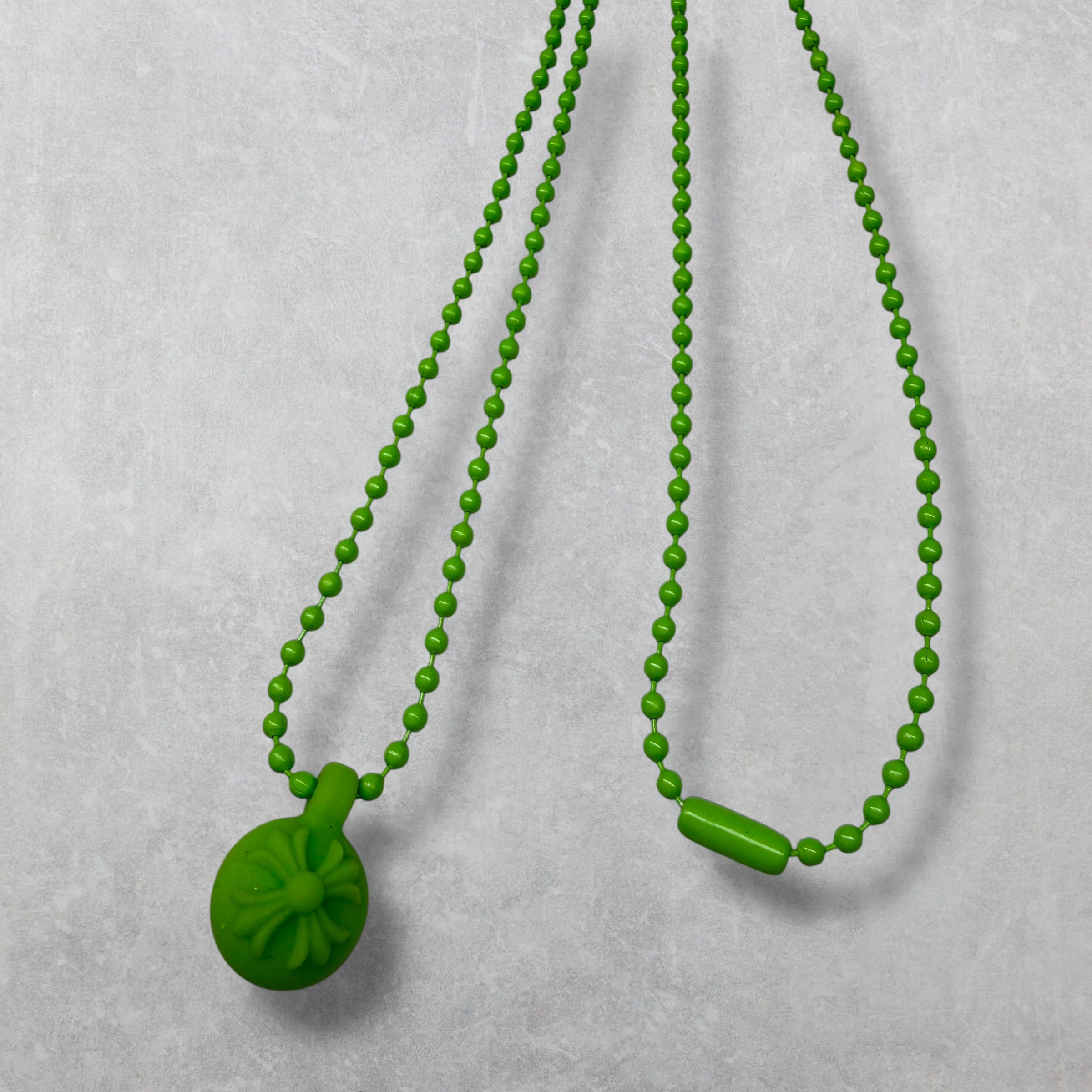Chrome Hearts Silichrome Cross Ball Charm Necklace Green