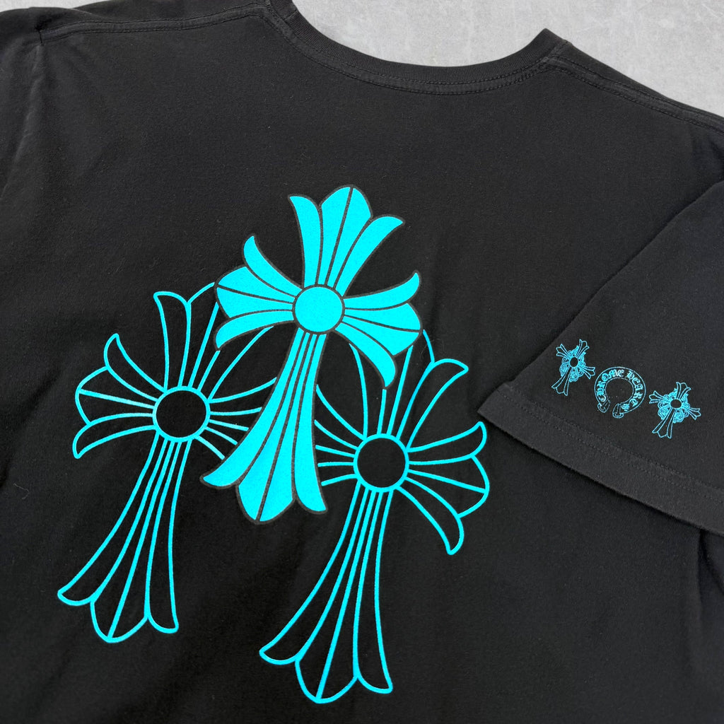 Chrome Hearts Blue Triple Cross Logo Black Tee XL