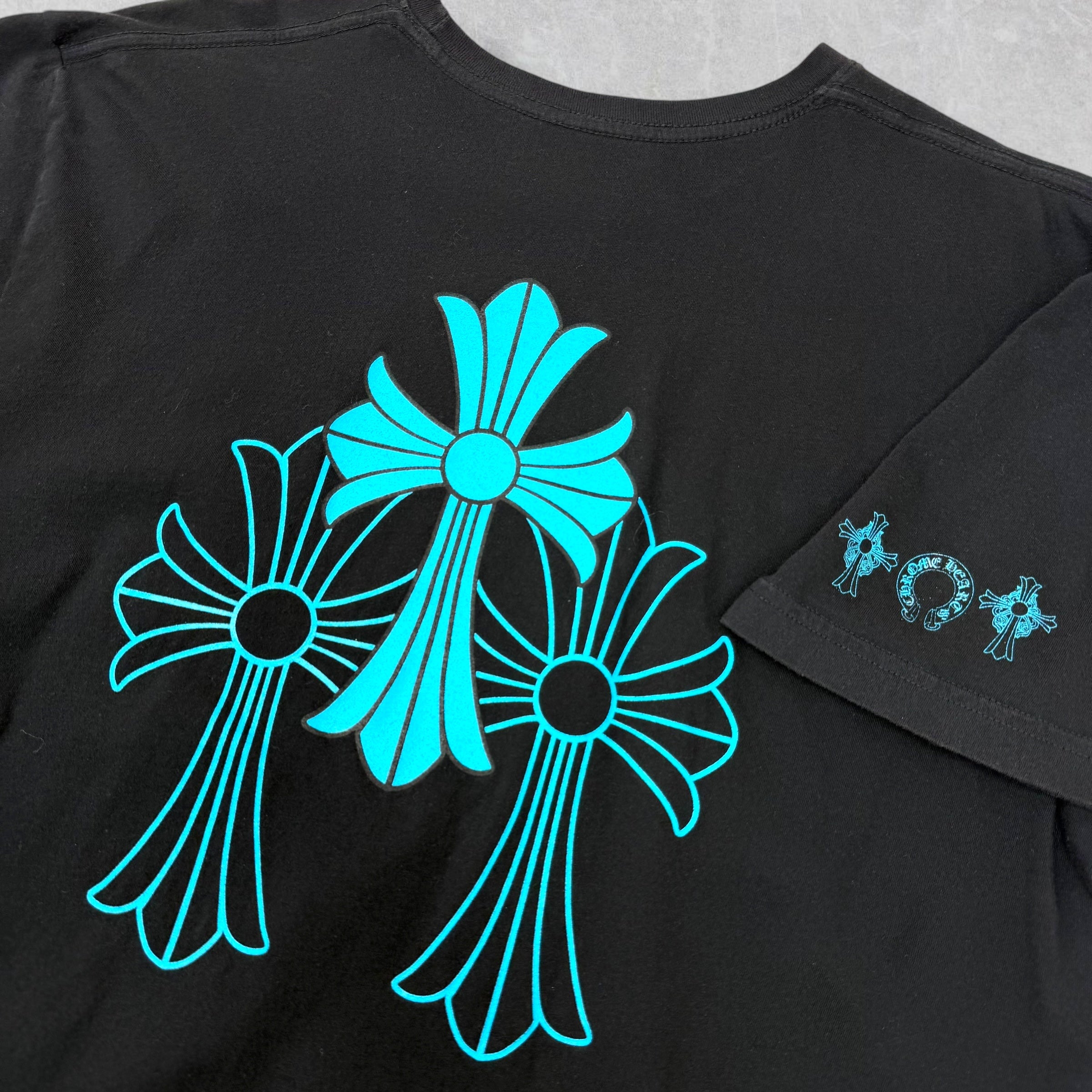 Chrome Hearts Blue Triple Cross Logo Black Tee XL