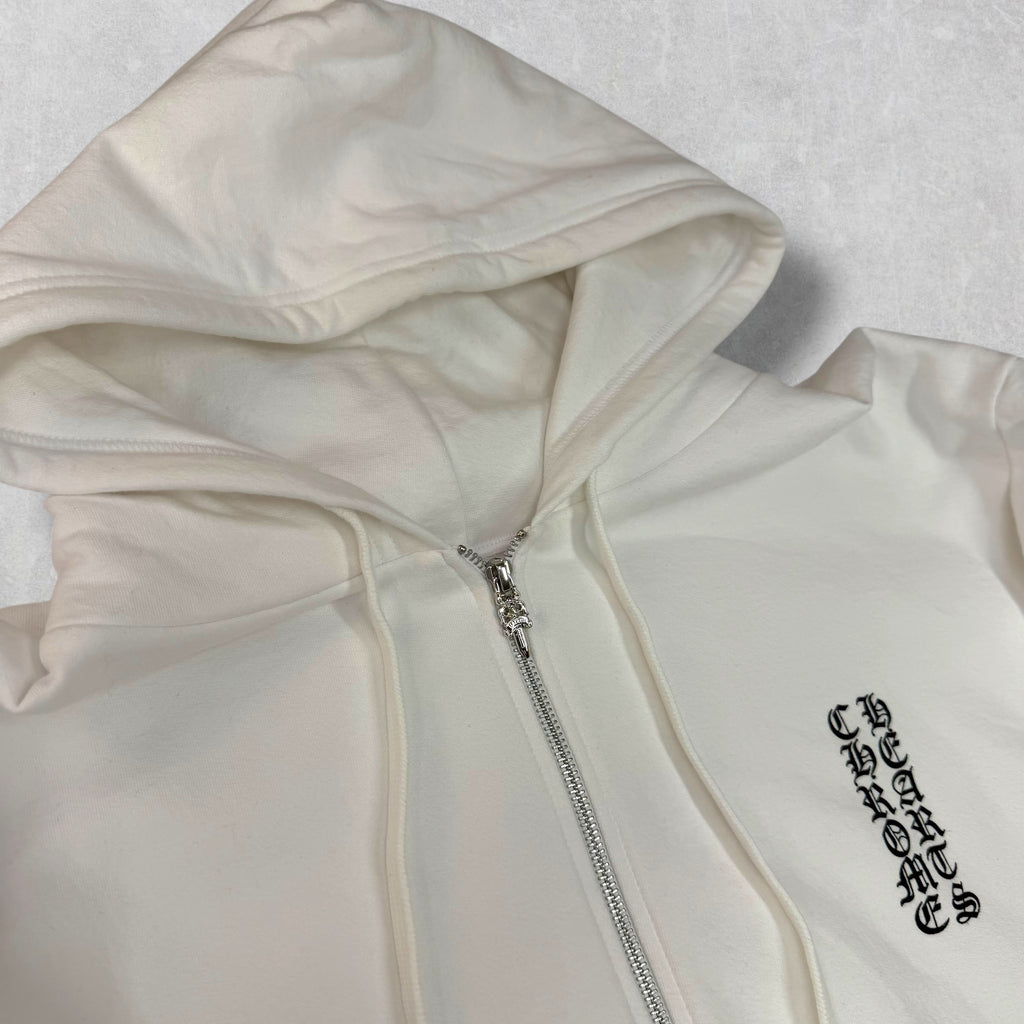 Chrome Hearts Vertical Zip Up White Hoodie XL