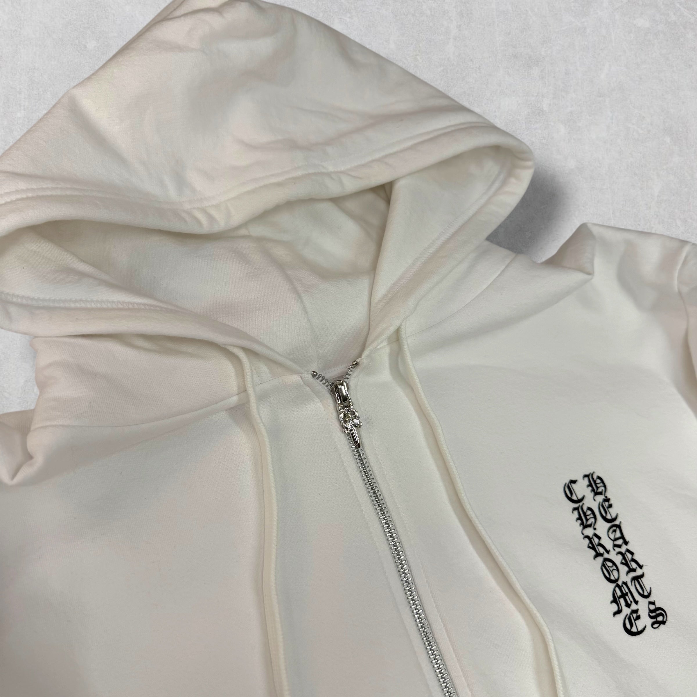 Chrome Hearts Vertical Zip Up White Hoodie XL