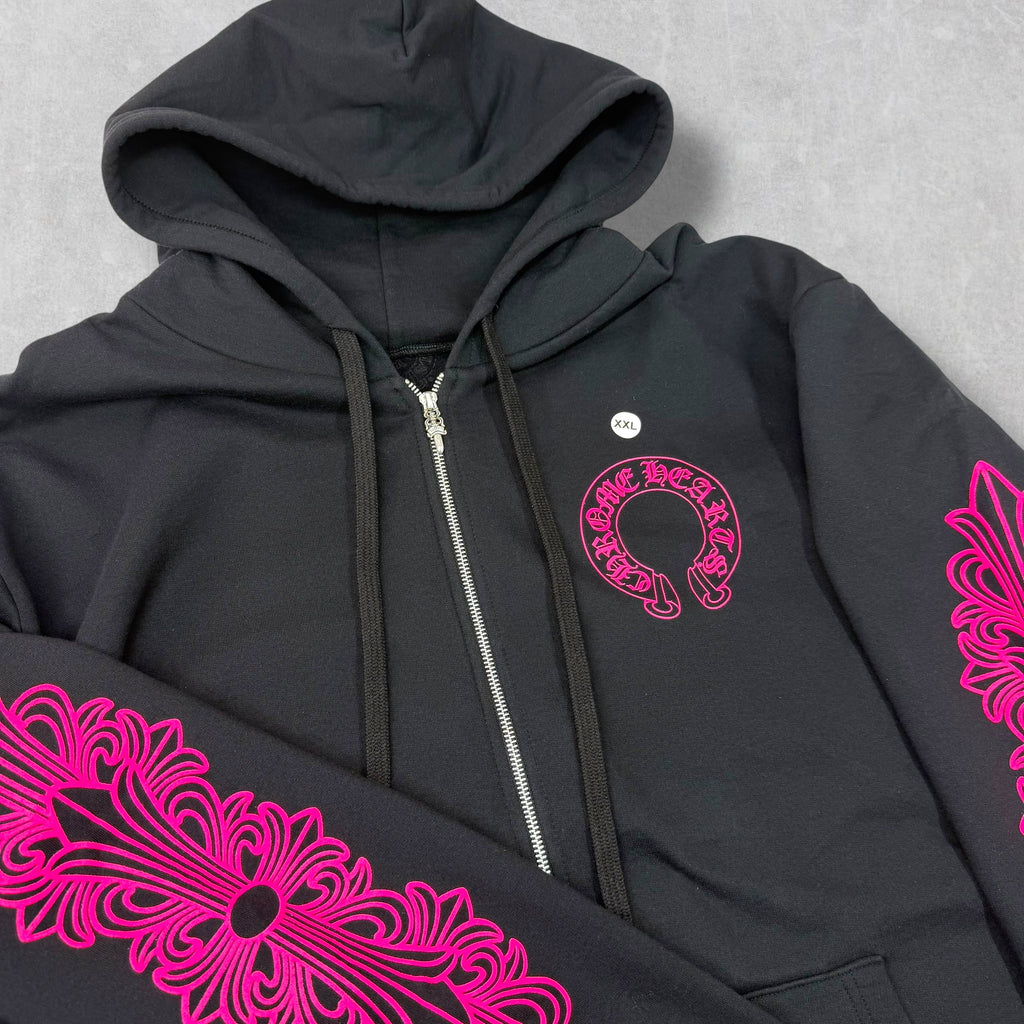 Chrome Hearts 'Pink Horseshoe' Floral Zip Up Hoodie XXL
