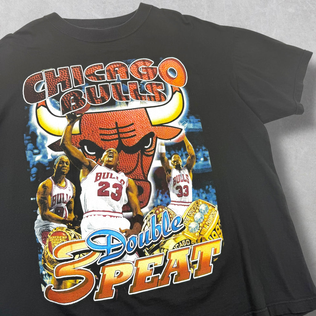 Vintage 90s MJ Bulls The Dynasty Double 3Peat Rap Style Tee XL