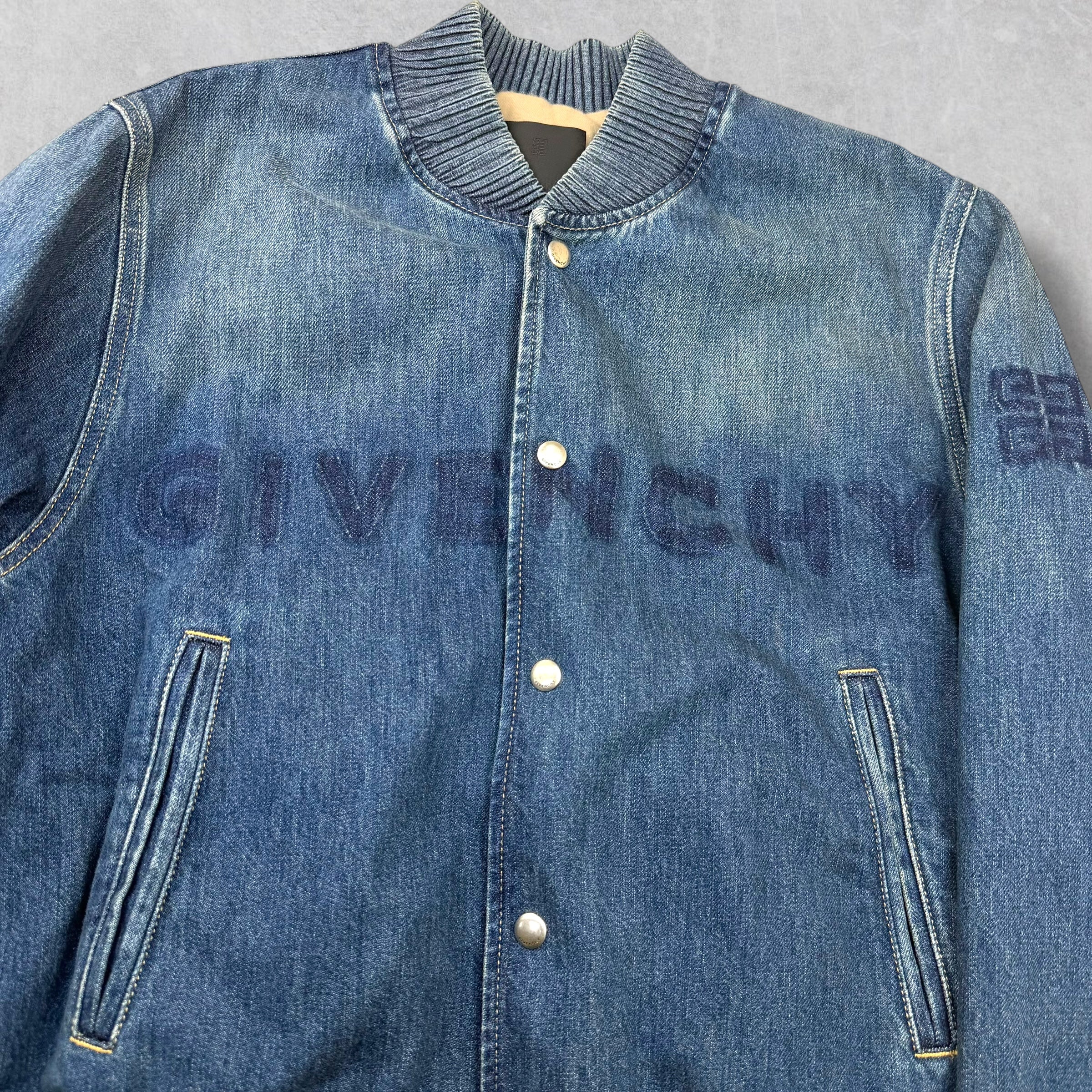 Givenchy Logo Denim Bomber Jacket L