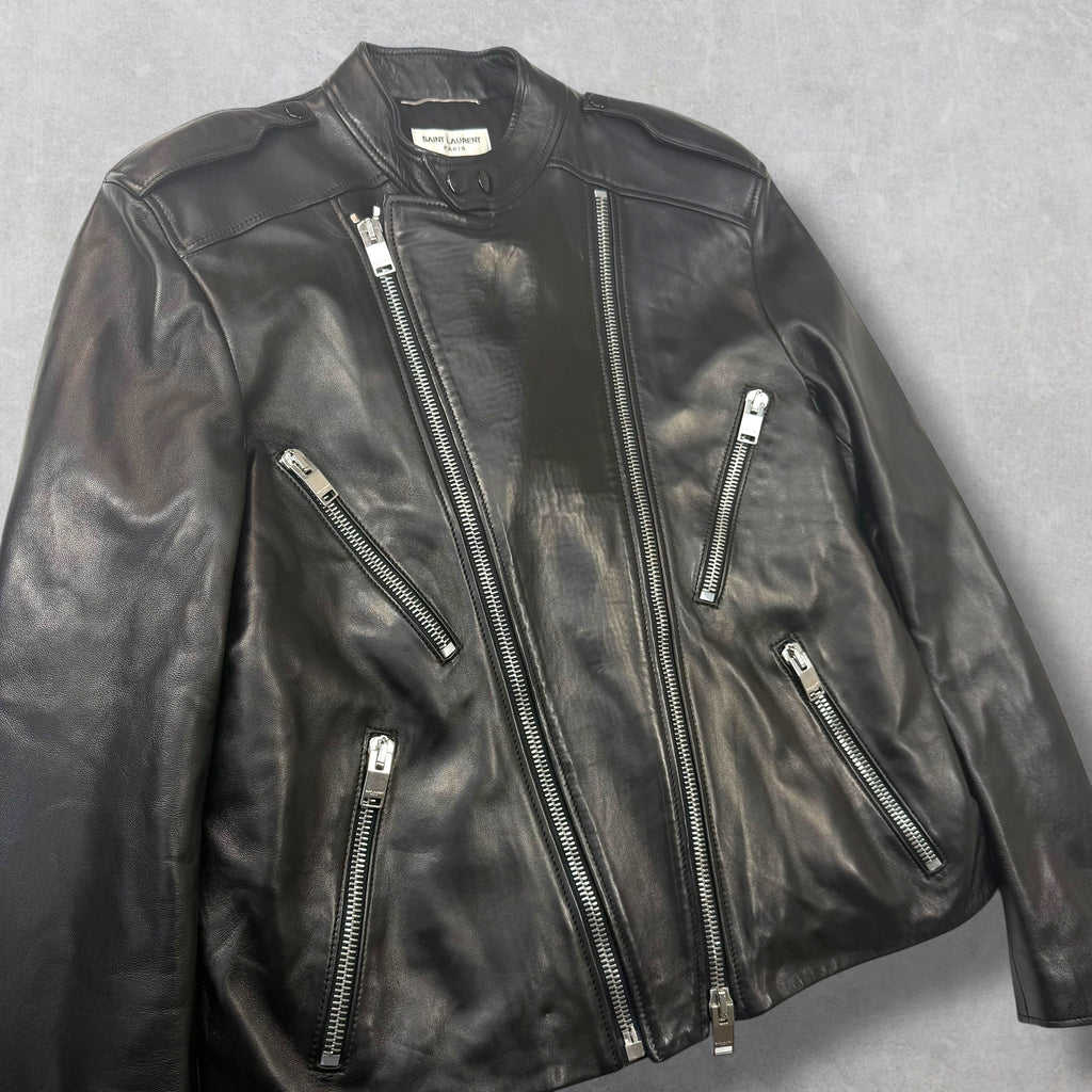 Saint Laurent Cafe Racer Leather Biker Jacket 54 (M)