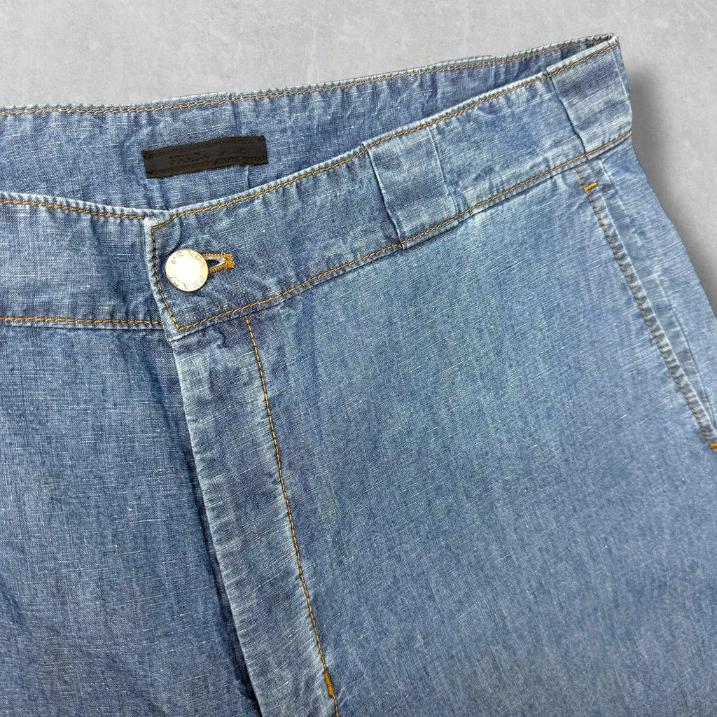 Prada Triangle Logo Plate Denim Bermuda Shorts 52 (36)