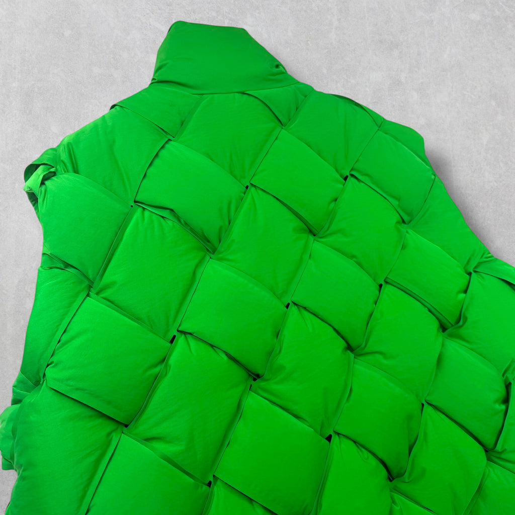 Bottega Veneta Nylon Intrecciato Weave Green Puffer Vest XL