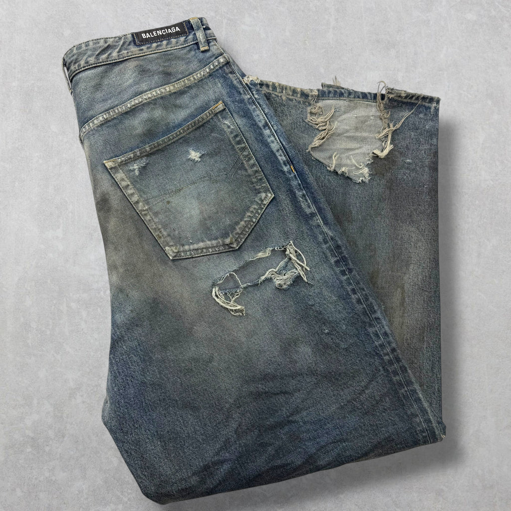 Balenciaga Baggy Distressed Blue Washed Denim 32