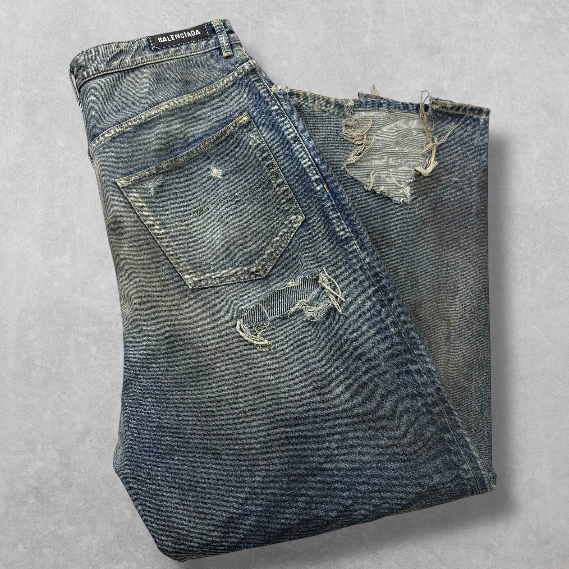 Balenciaga Baggy Distressed Blue Washed Denim 32