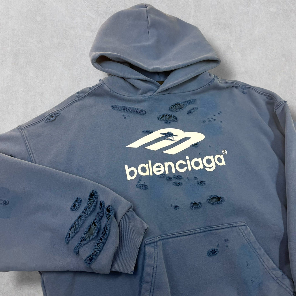 Balenciaga Washed Destruction Printed Logo Hoodie M