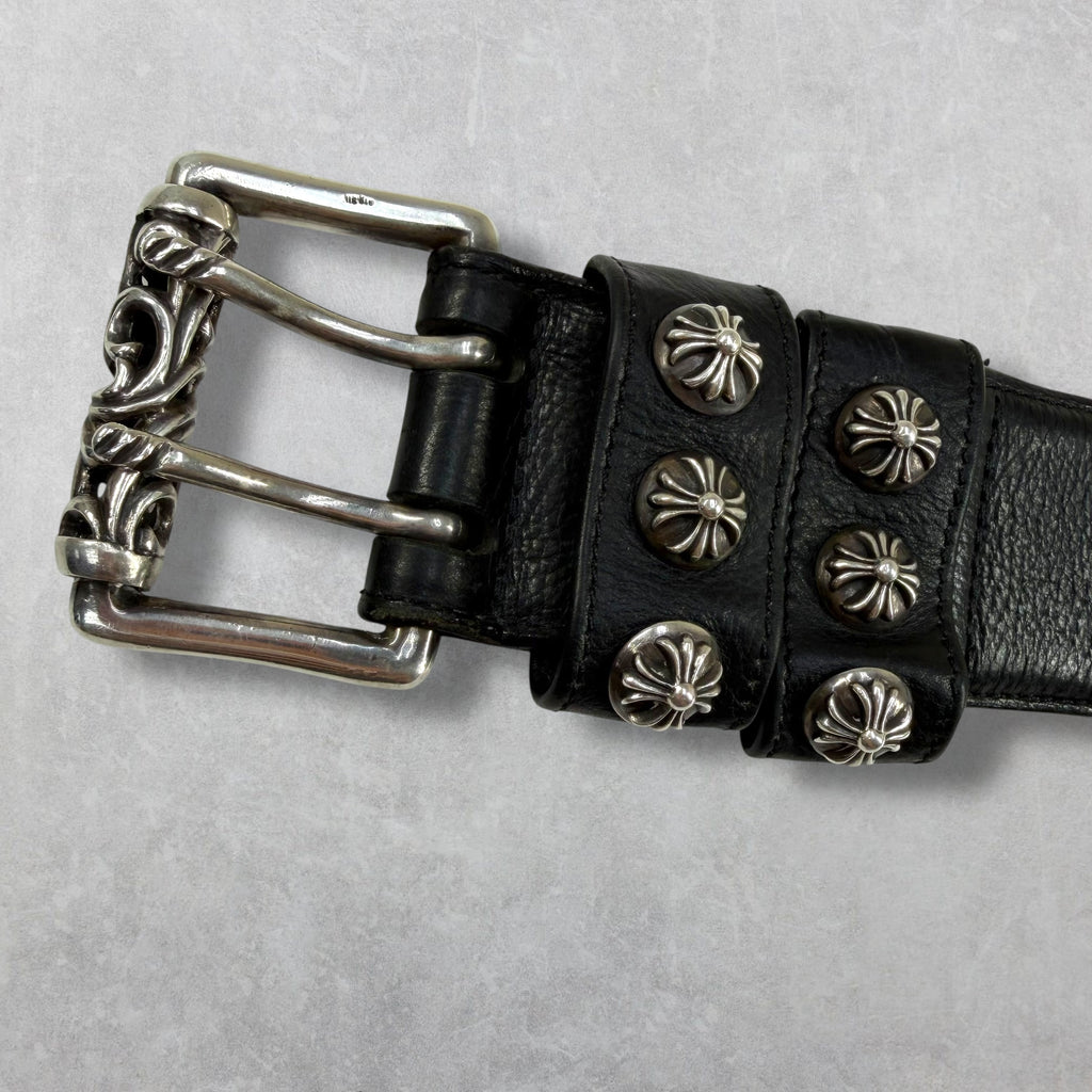 Chrome Hearts Black Double Pin Roller Belt 38