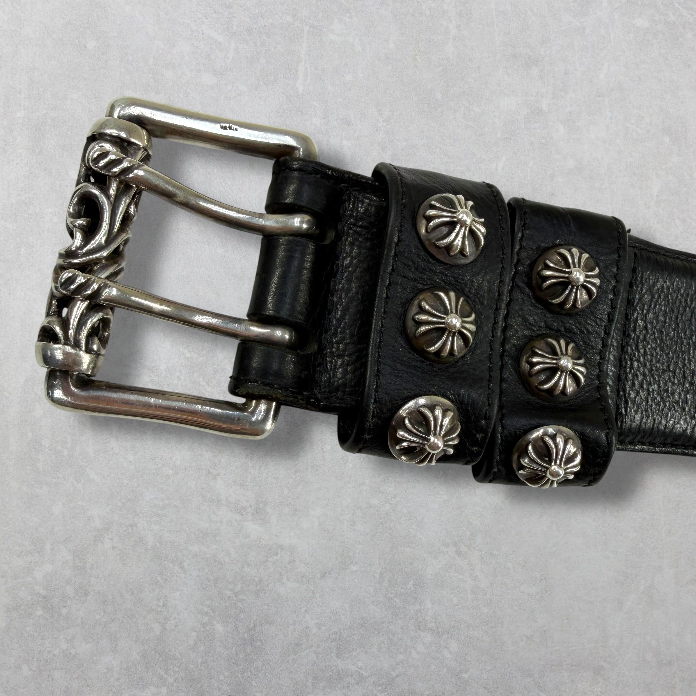 Chrome Hearts Black Double Pin Roller Belt 38