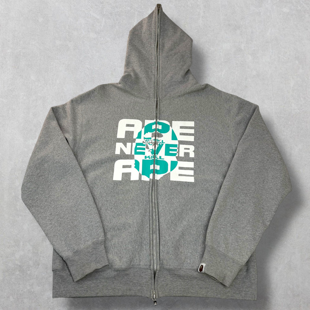 Bape x Kaws ASNKA Logo Full-Zip Hoodie Grey L