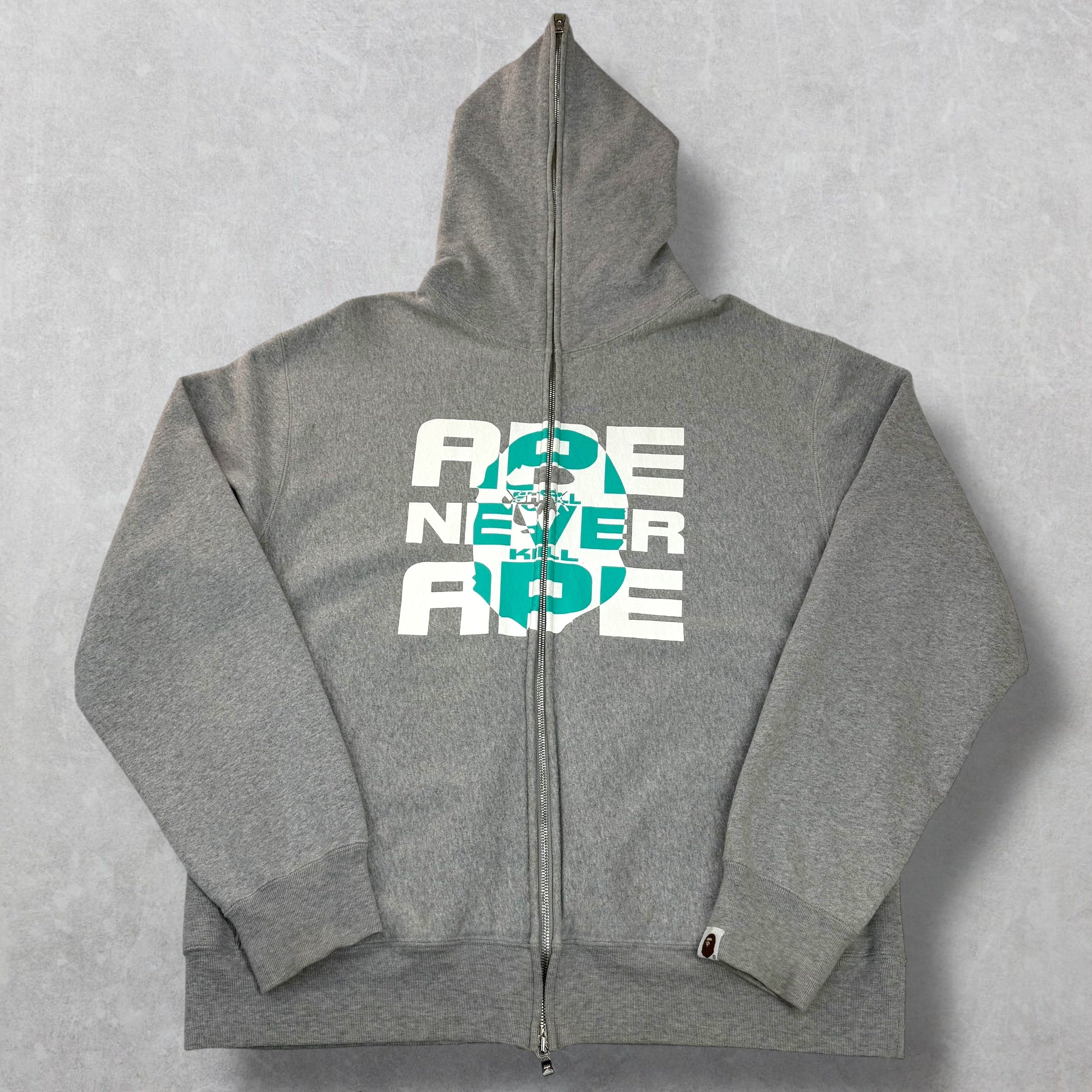 Bape x Kaws ASNKA Logo Full-Zip Hoodie Grey L