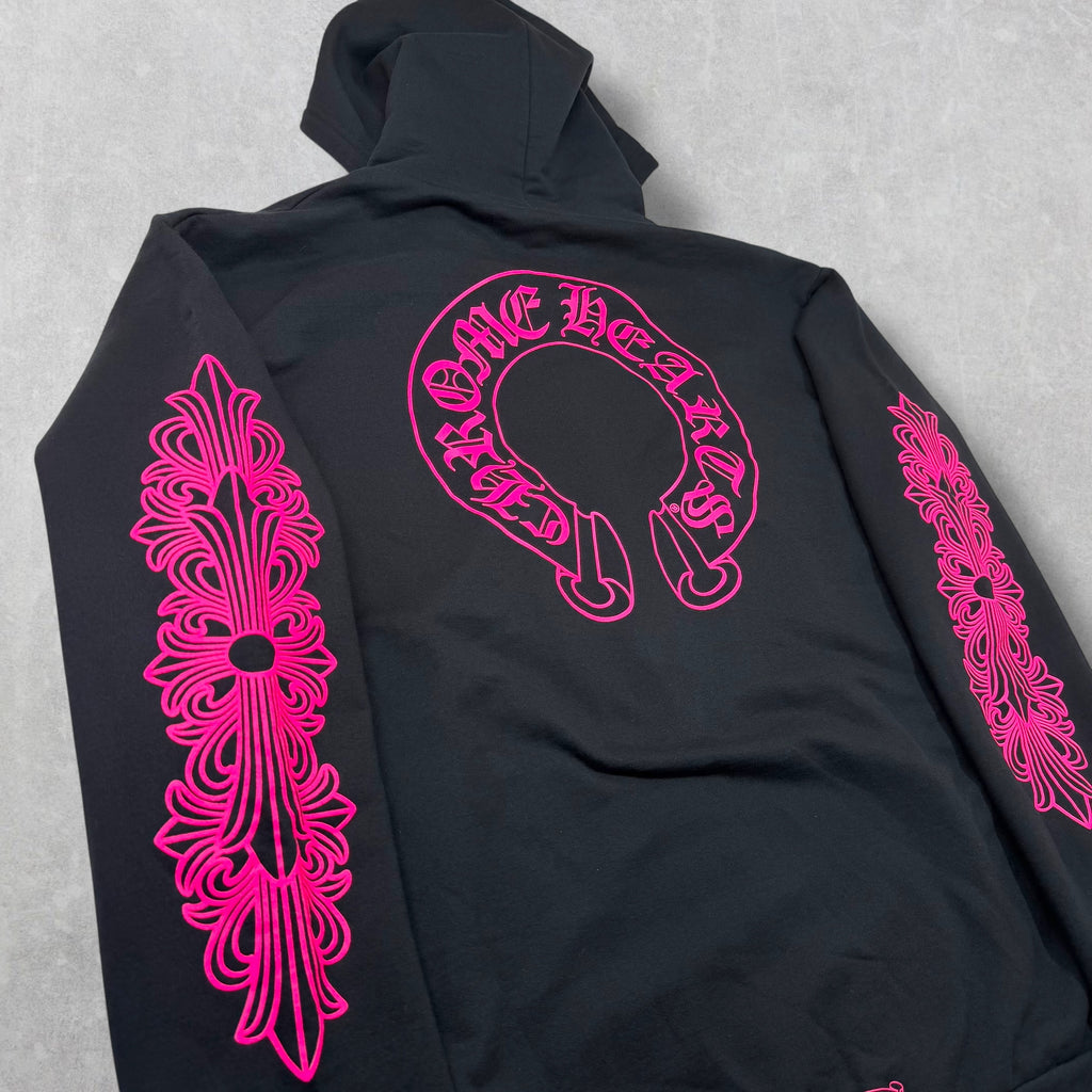 Chrome Hearts 'Pink Horseshoe' Floral Zip Up Hoodie XXL
