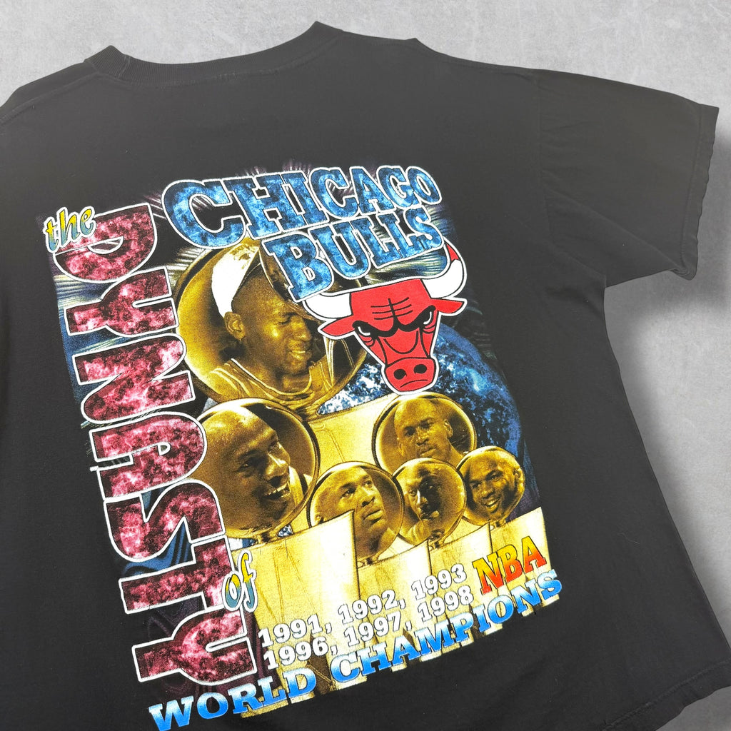 Vintage 90s MJ Bulls The Dynasty Double 3Peat Rap Style Tee XL