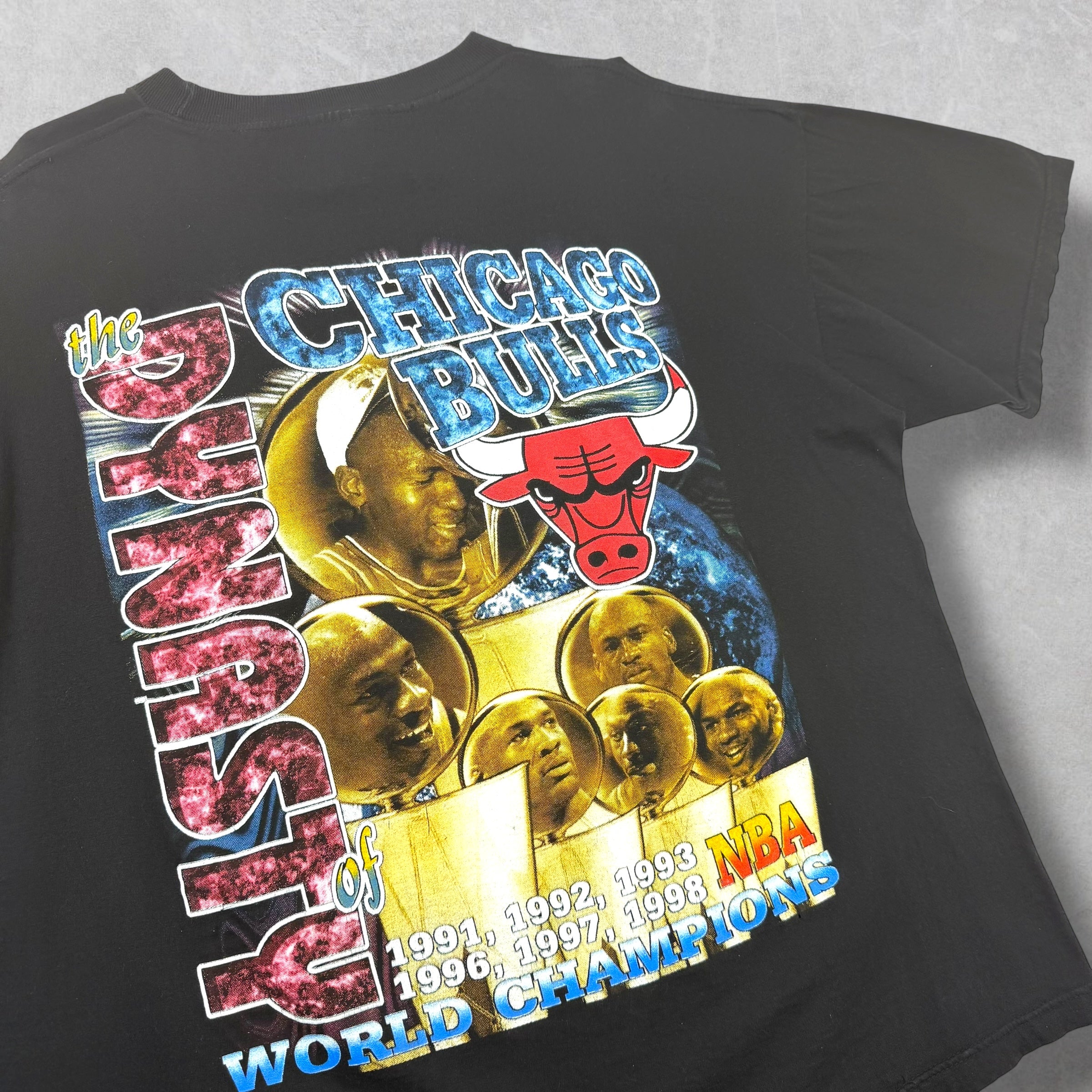 Vintage 90s MJ Bulls The Dynasty Double 3Peat Rap Style Tee XL