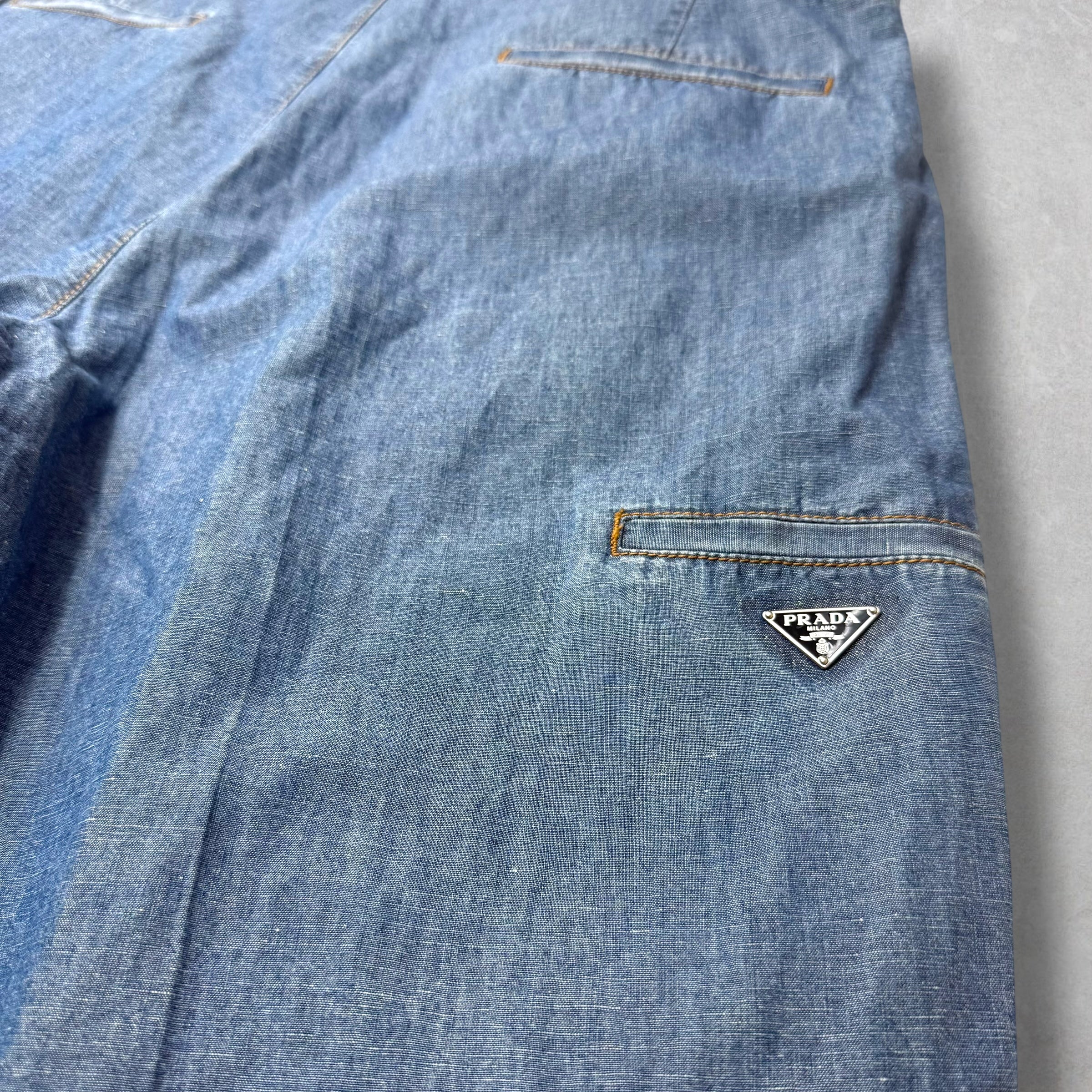 Prada Triangle Logo Plate Denim Bermuda Shorts 52 (36)