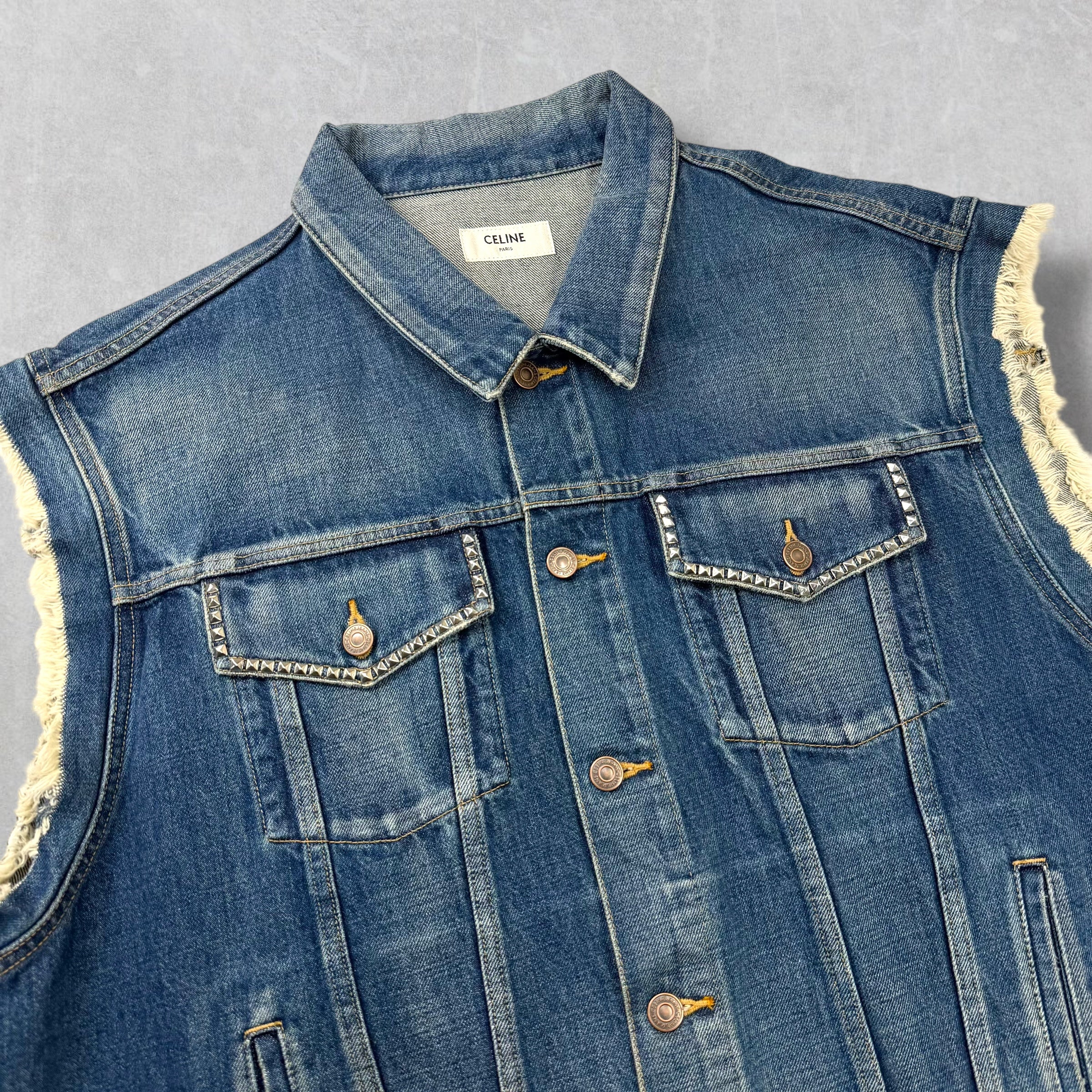 Celine Studded Denim Vest XL