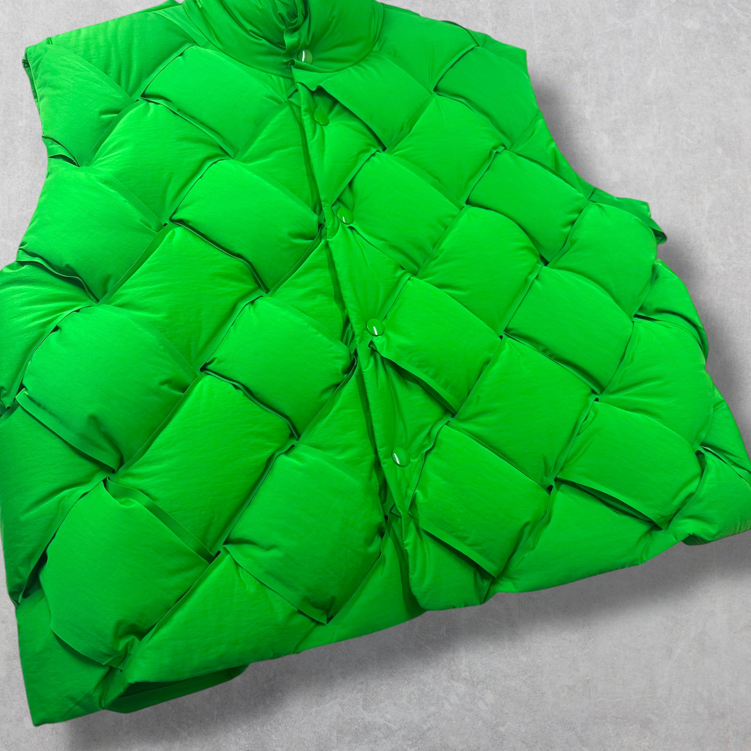 Bottega Veneta Nylon Intrecciato Weave Green Puffer Vest XL